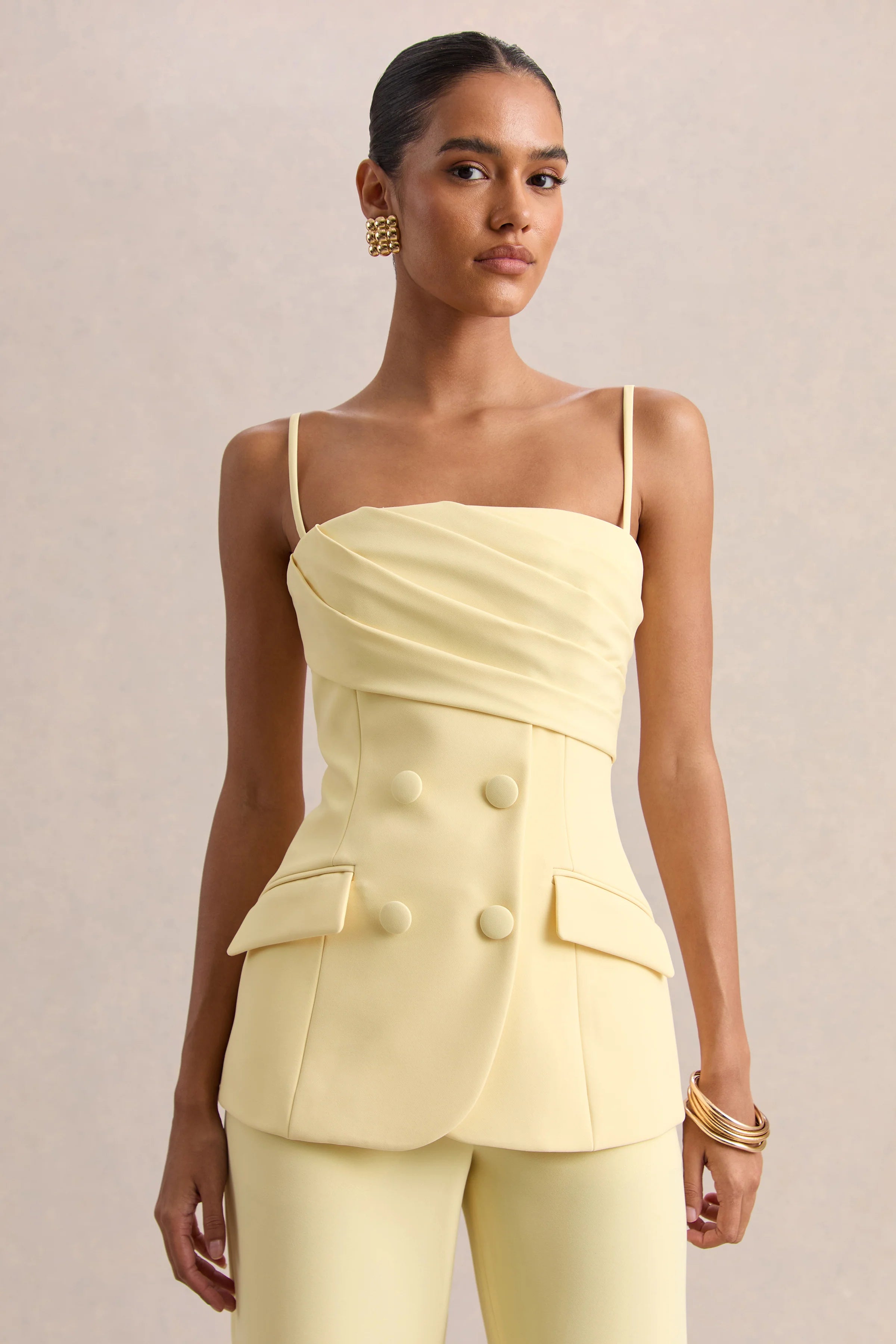 Lunivra Lemon Square Neck Tailored Top