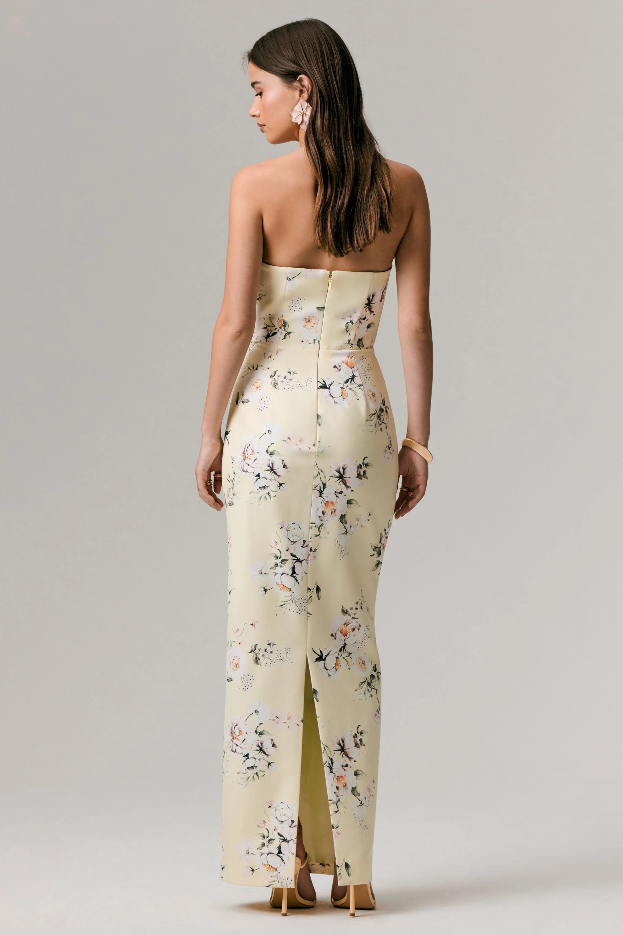 Fierce Lemon Print Asymmetric Ruched Maxi Dress