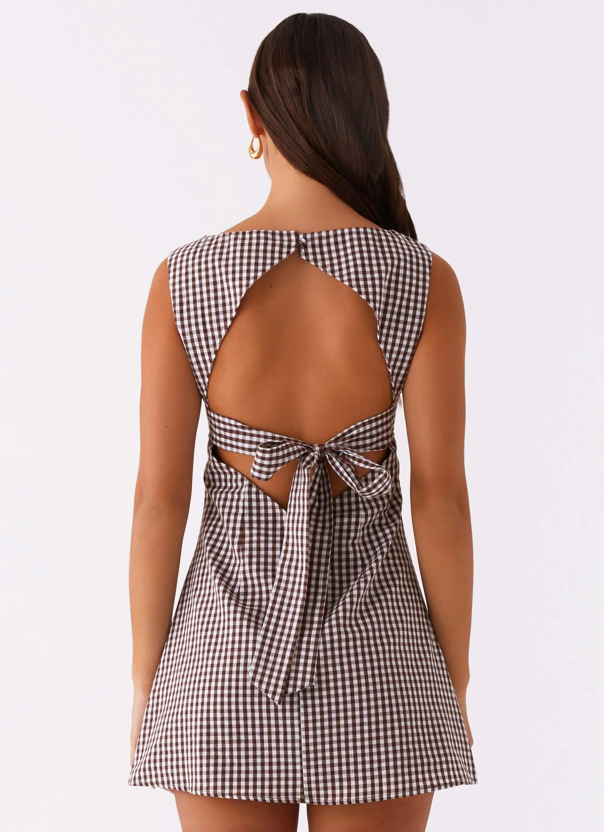 Lotus Tie Back Mini Dress Chocolate Gingham