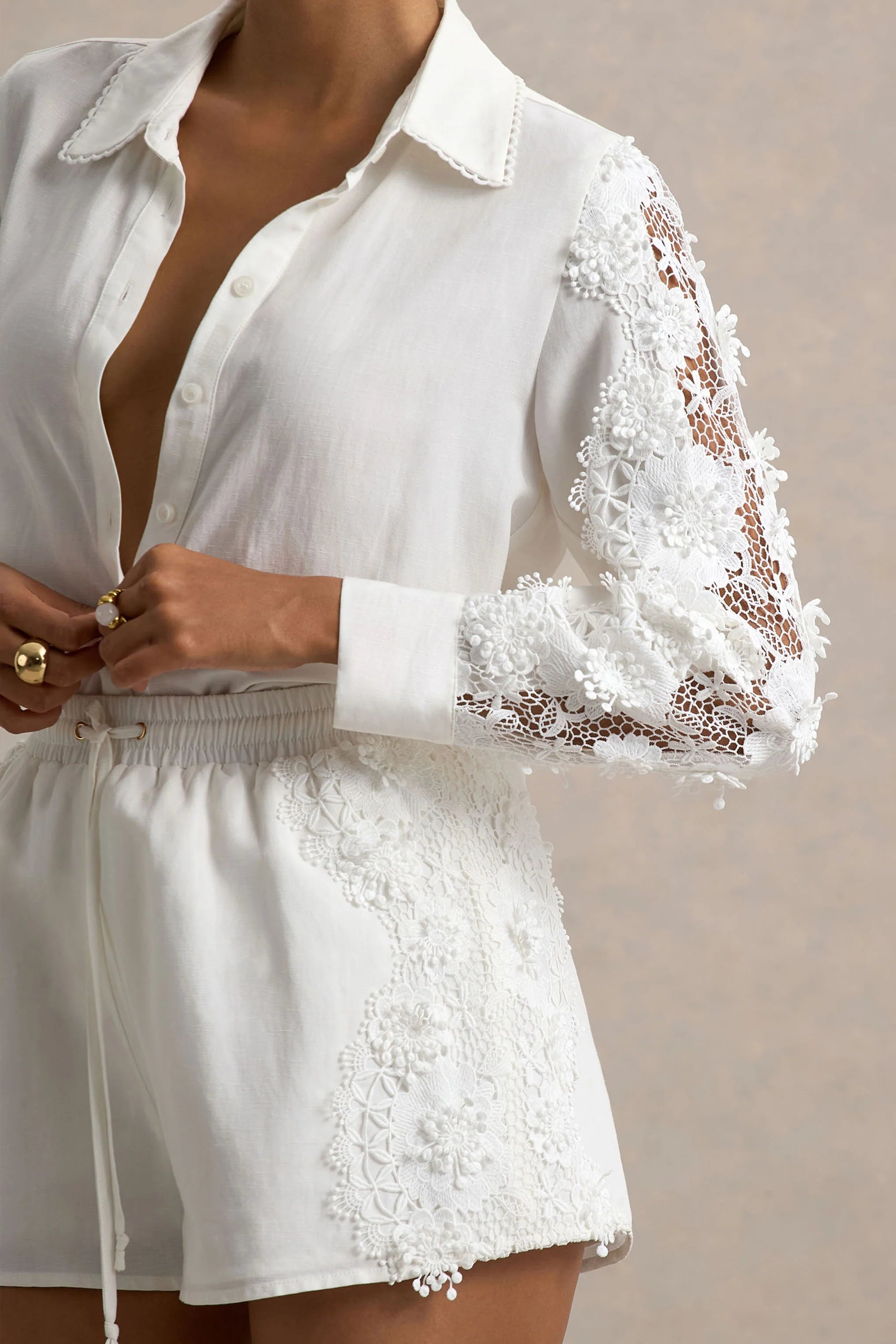 Coconut Ecru Button Up Shirt With Lace Detail