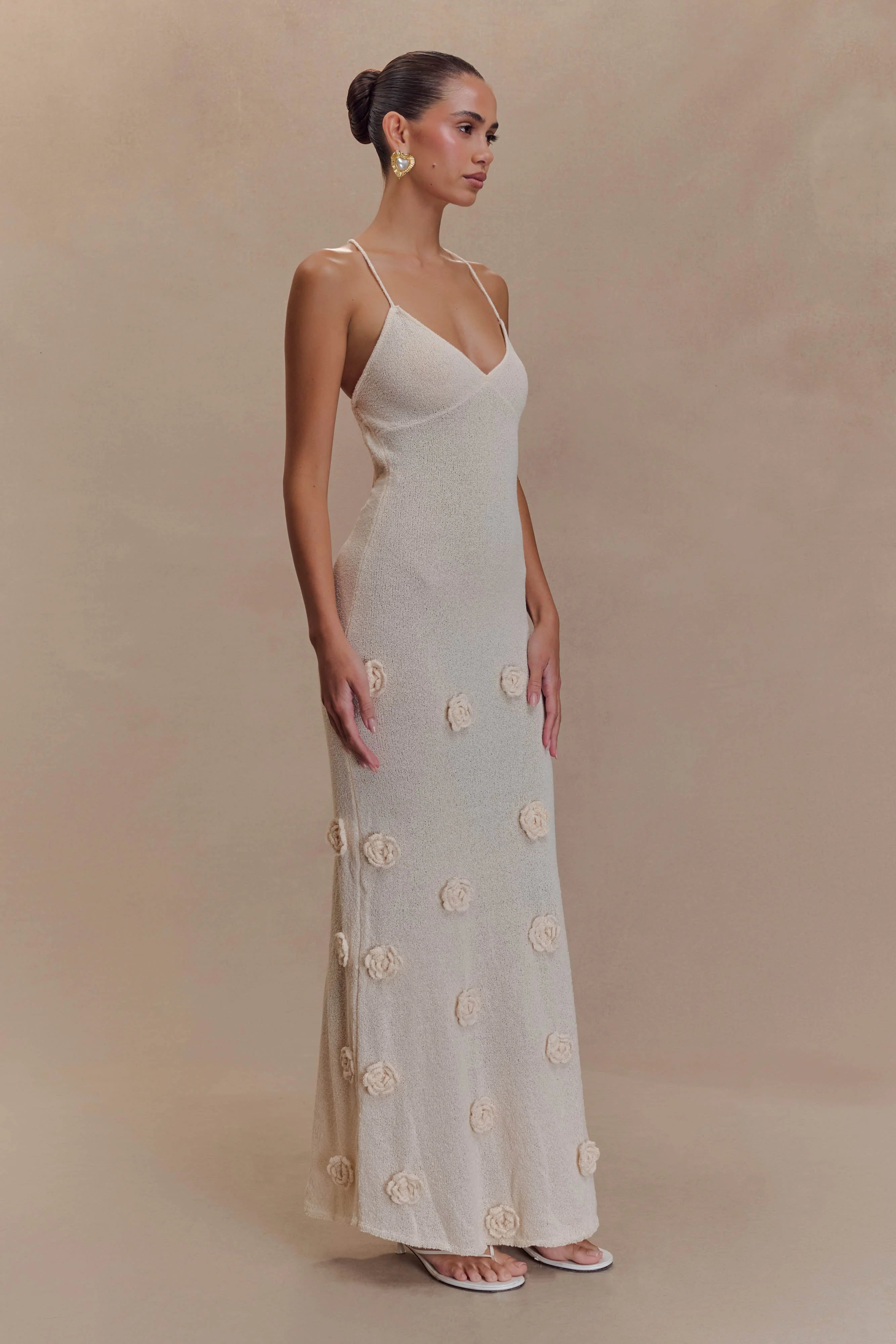 Suki Knit Maxi Dress With Flowers Nude