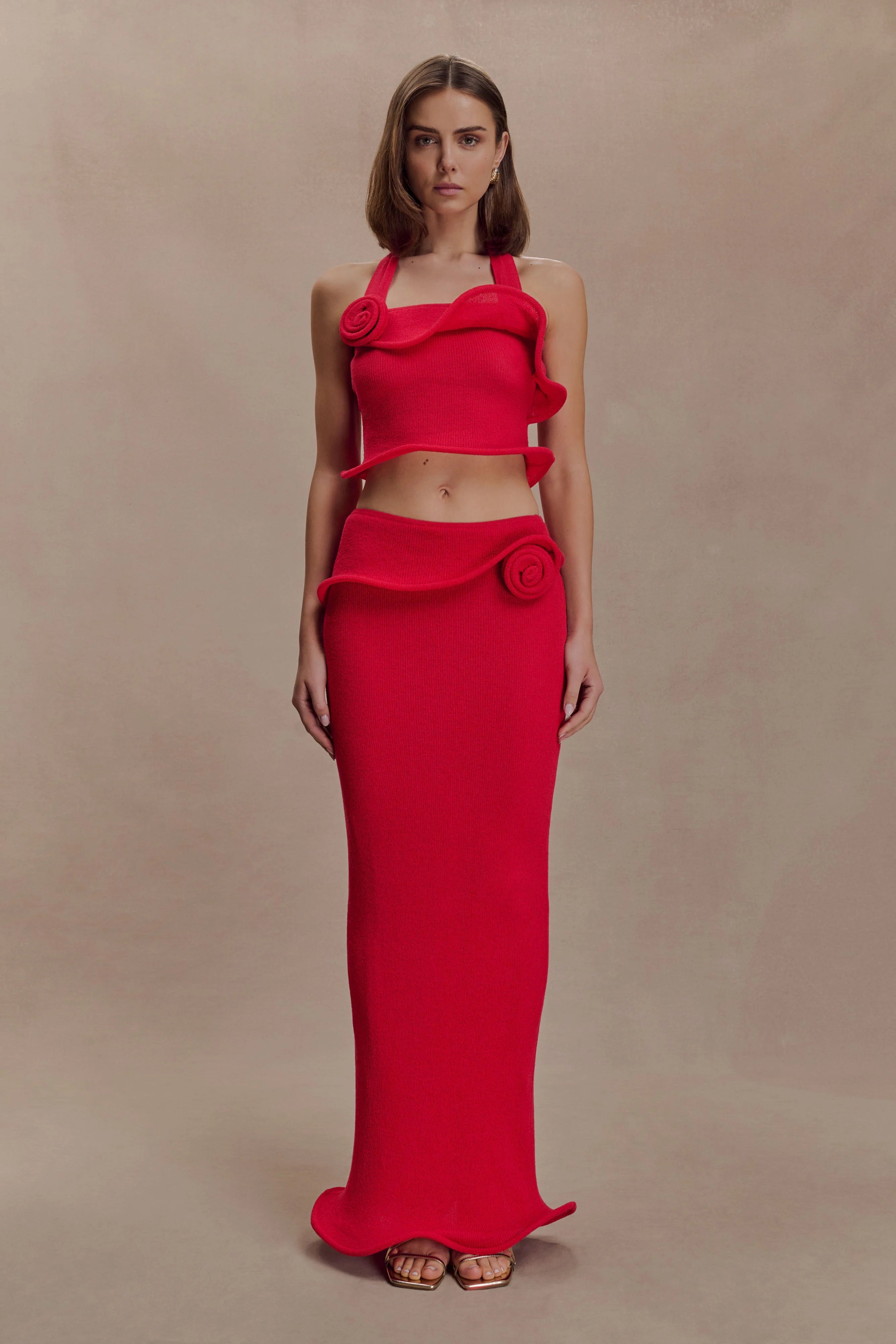 Samira Halter Knit Twist Top Red