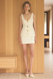Angel Cream Plunge Neck Tailored Mini Dress With Gold Detailing