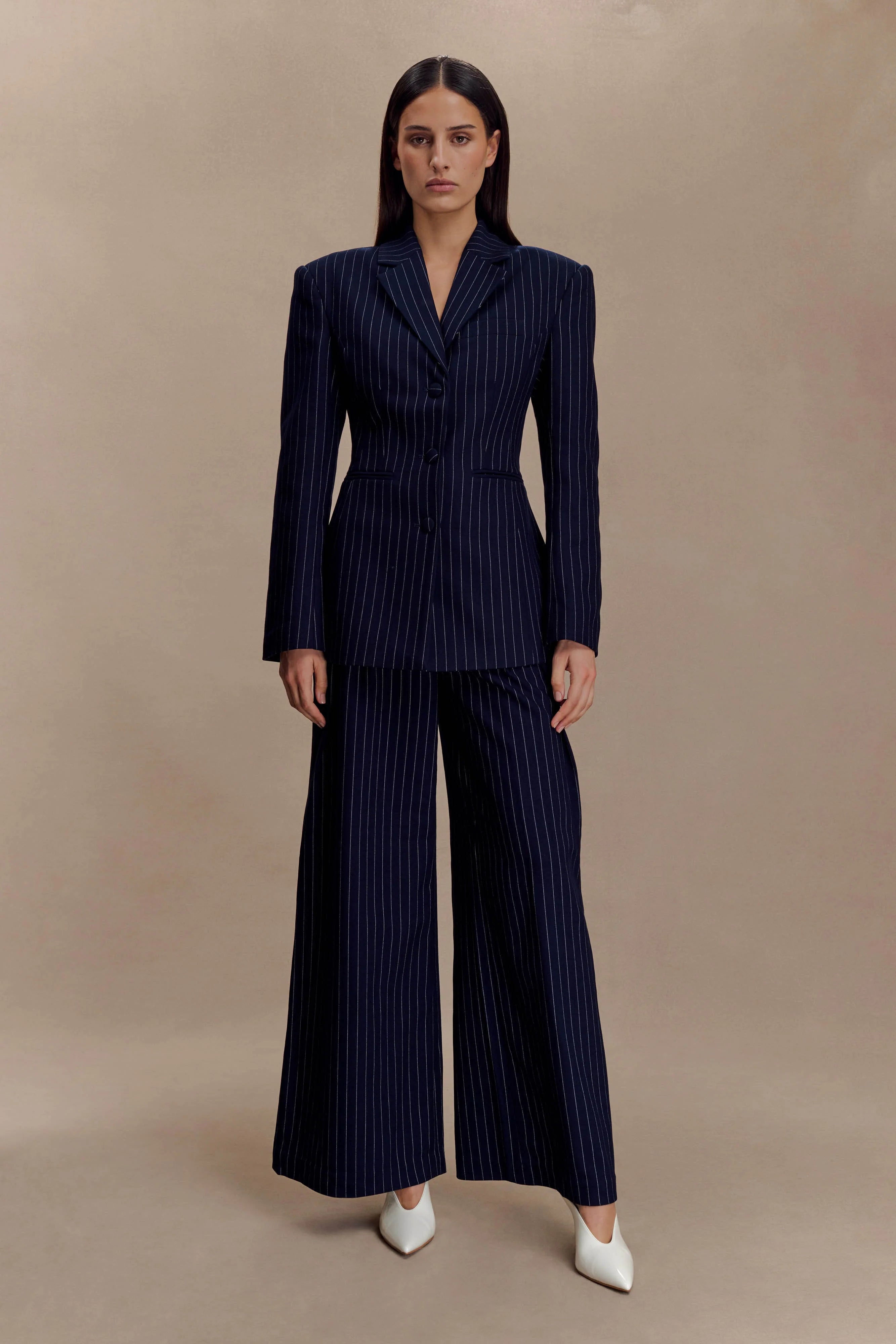 Bellamy Cinched Blazer Navy Pinstripe
