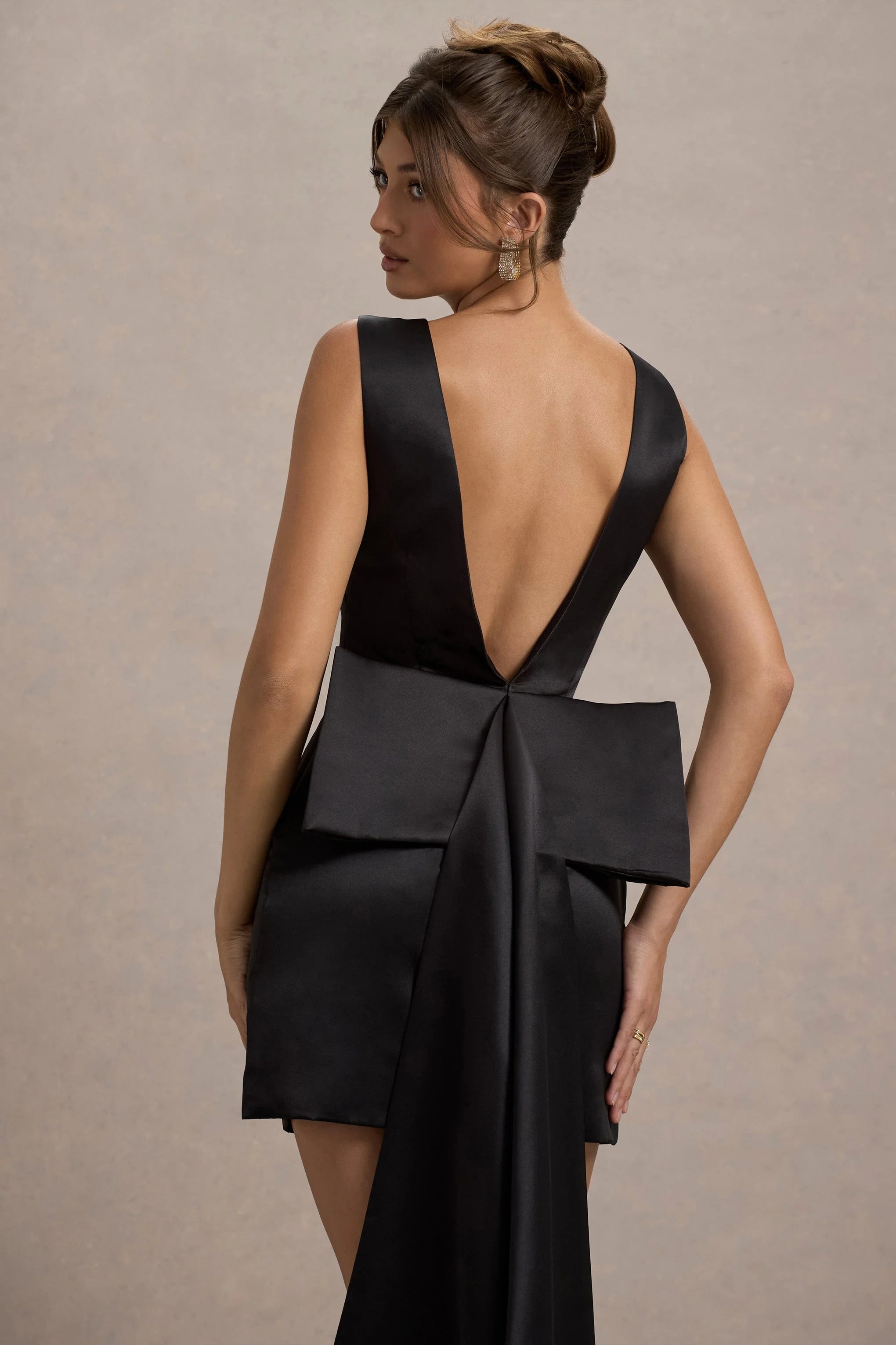 Peace Black Satin Mini Dress With Drape Detail
