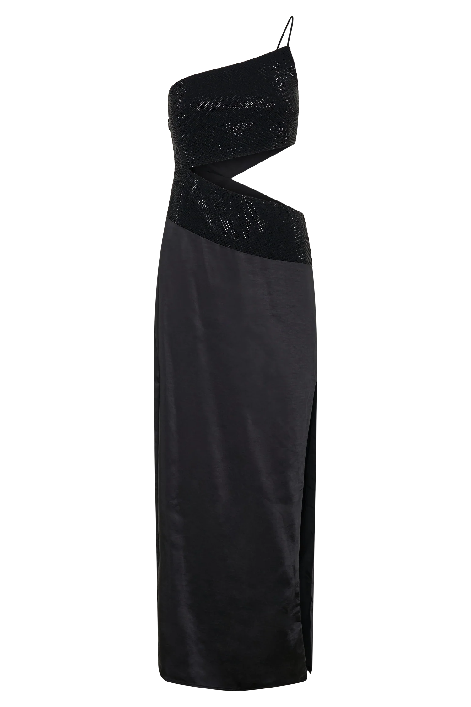 Athena One Shoulder Diamante Maxi Dress Black