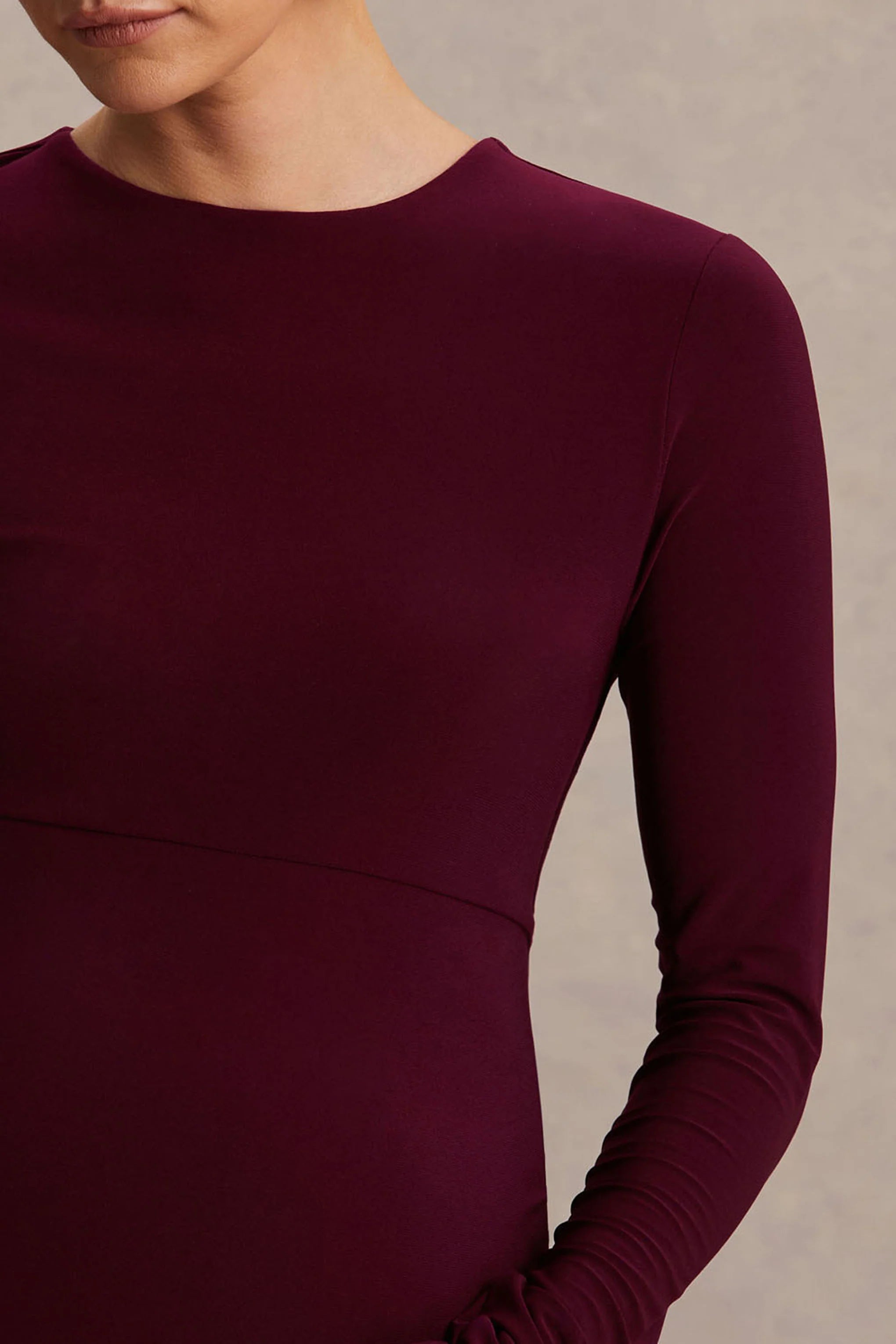 Monroe Burgundy Crew Neck Maternity Maxi Dress With Drop Waist