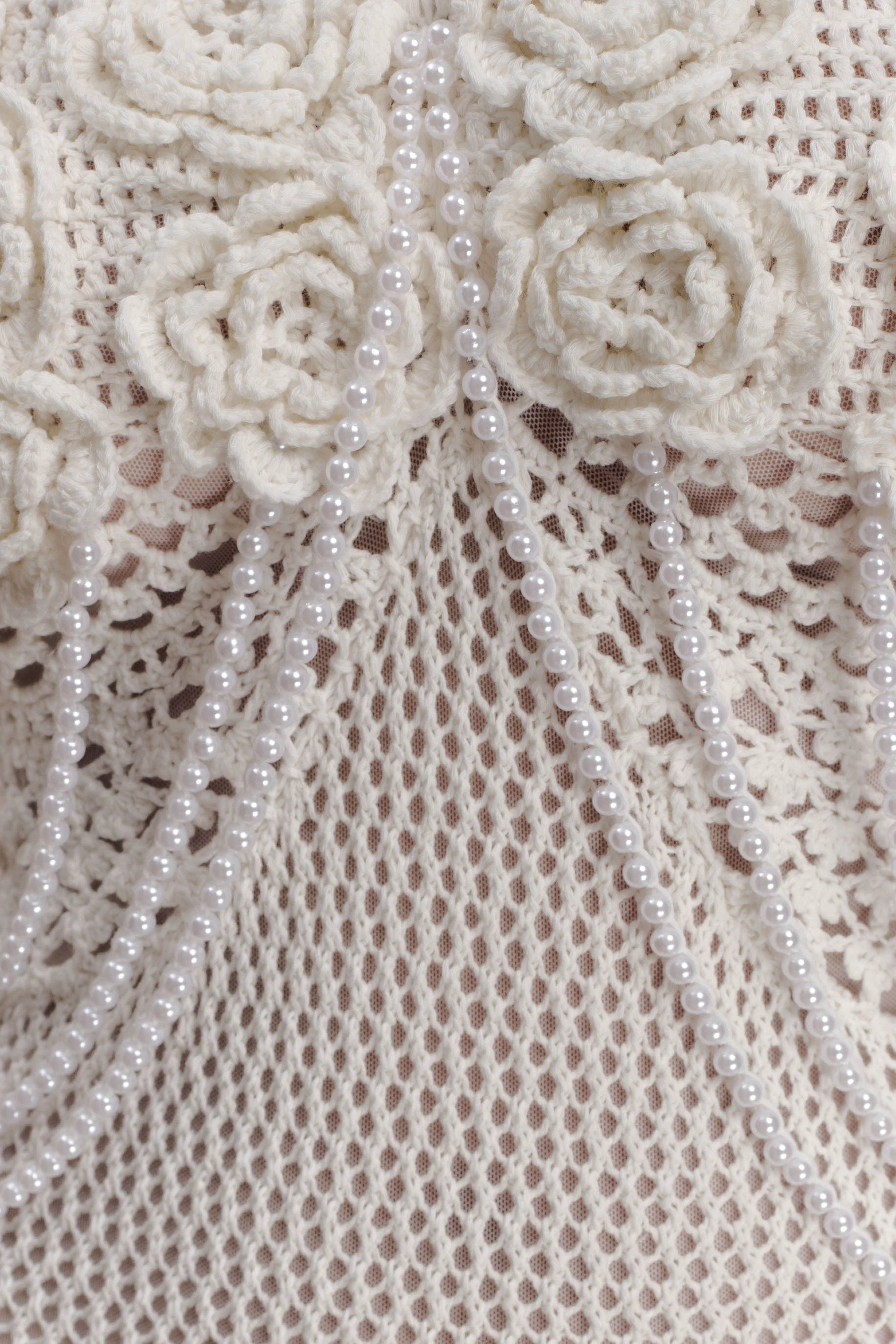 Samantha Crochet Midi Dress With Flowers Ivory