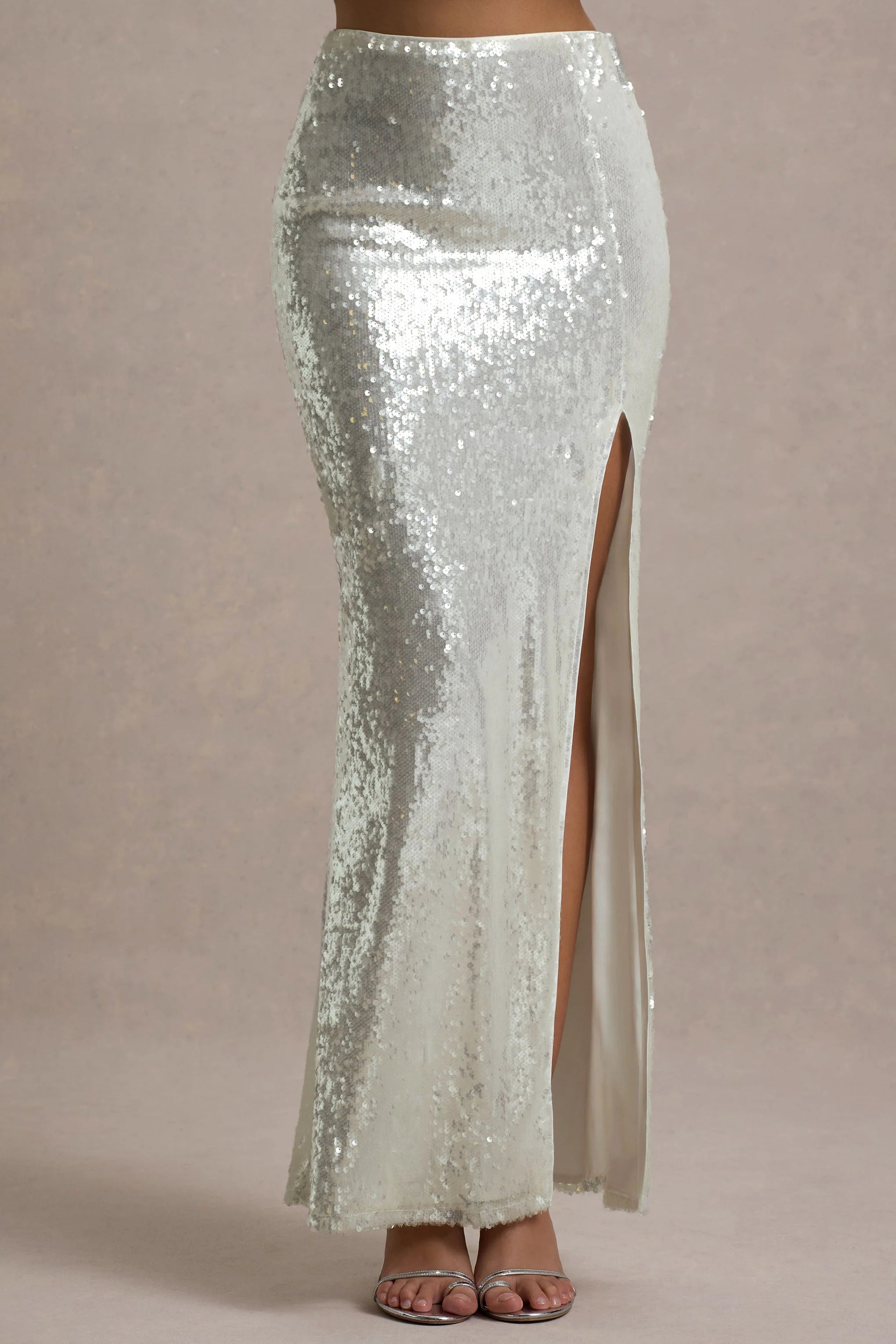 Raia Sand Sequin Split Maxi Skirt