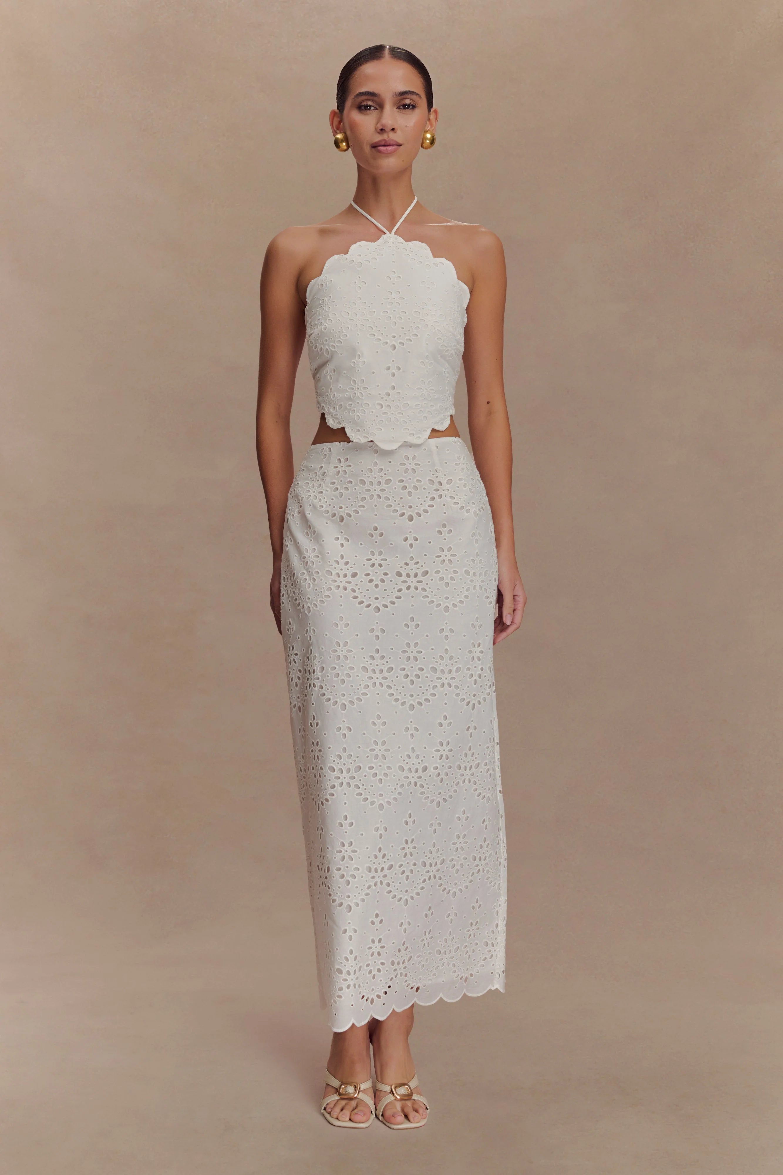 Kensley Broderie Midi Skirt White
