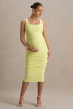 Lisbon Lemon Maternity Square Neck Ruched Midi Dress