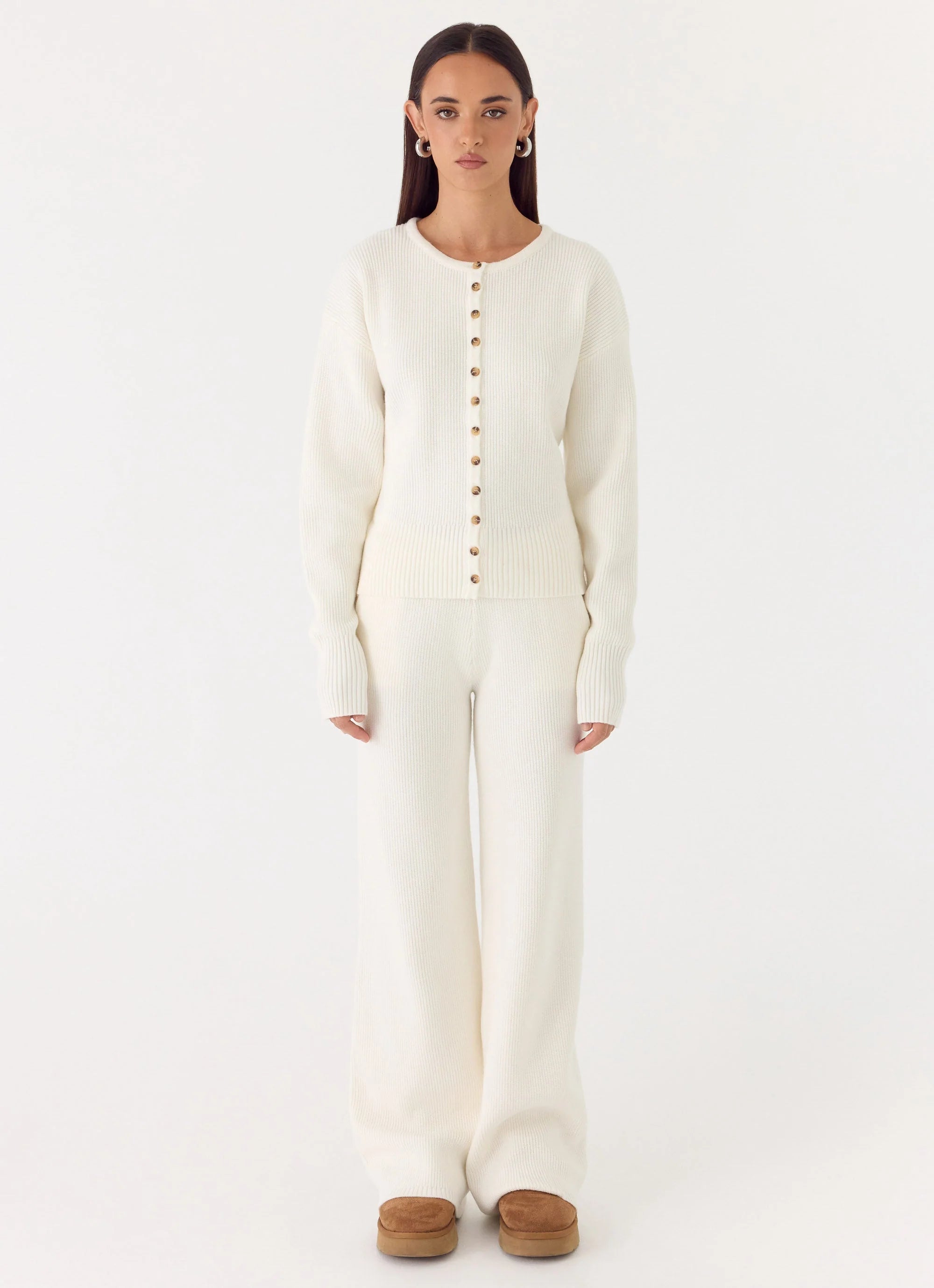 Harrison Cinched Knit Cardigan Ivory