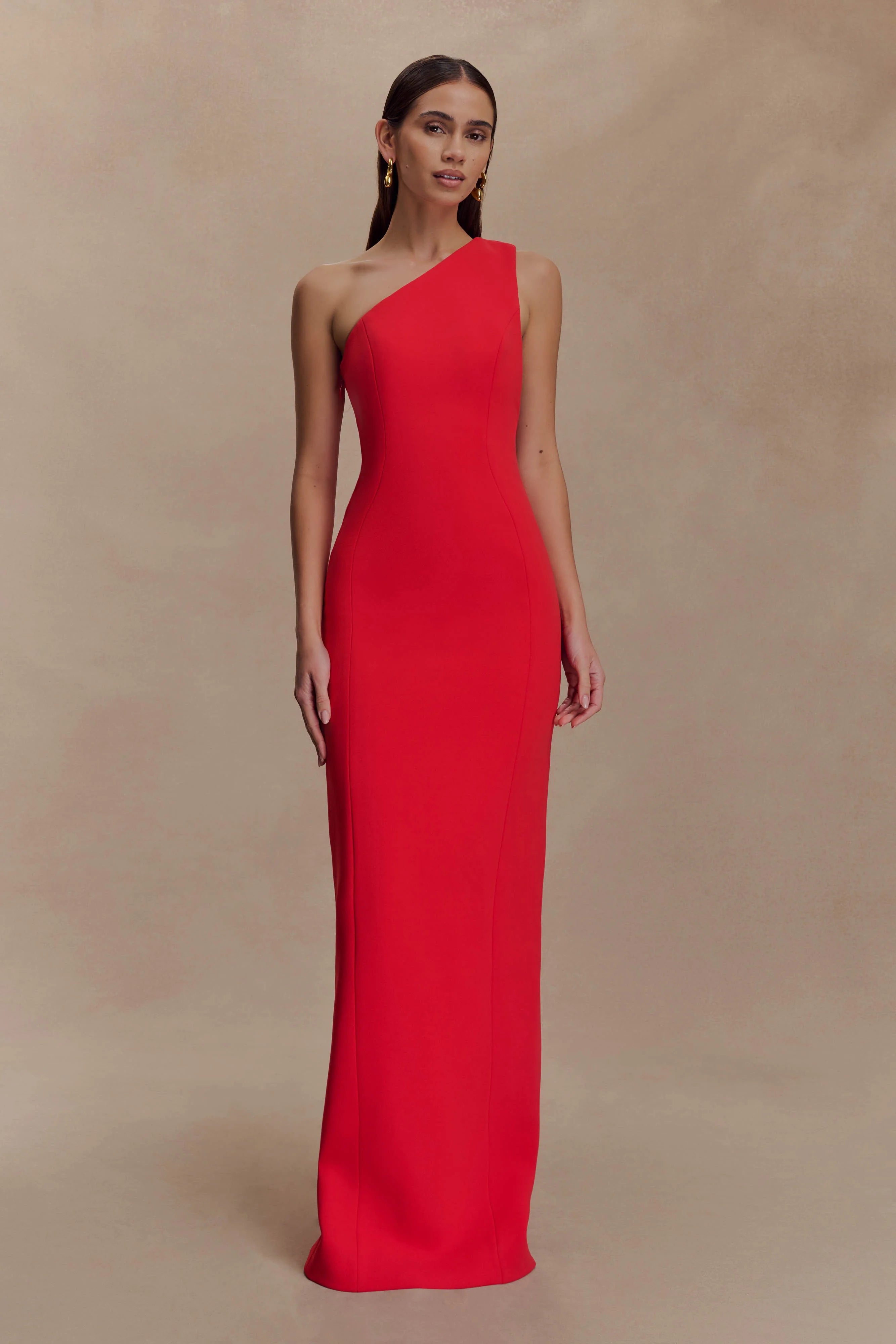 Milena One Shoulder Crepe Maxi Dress Red