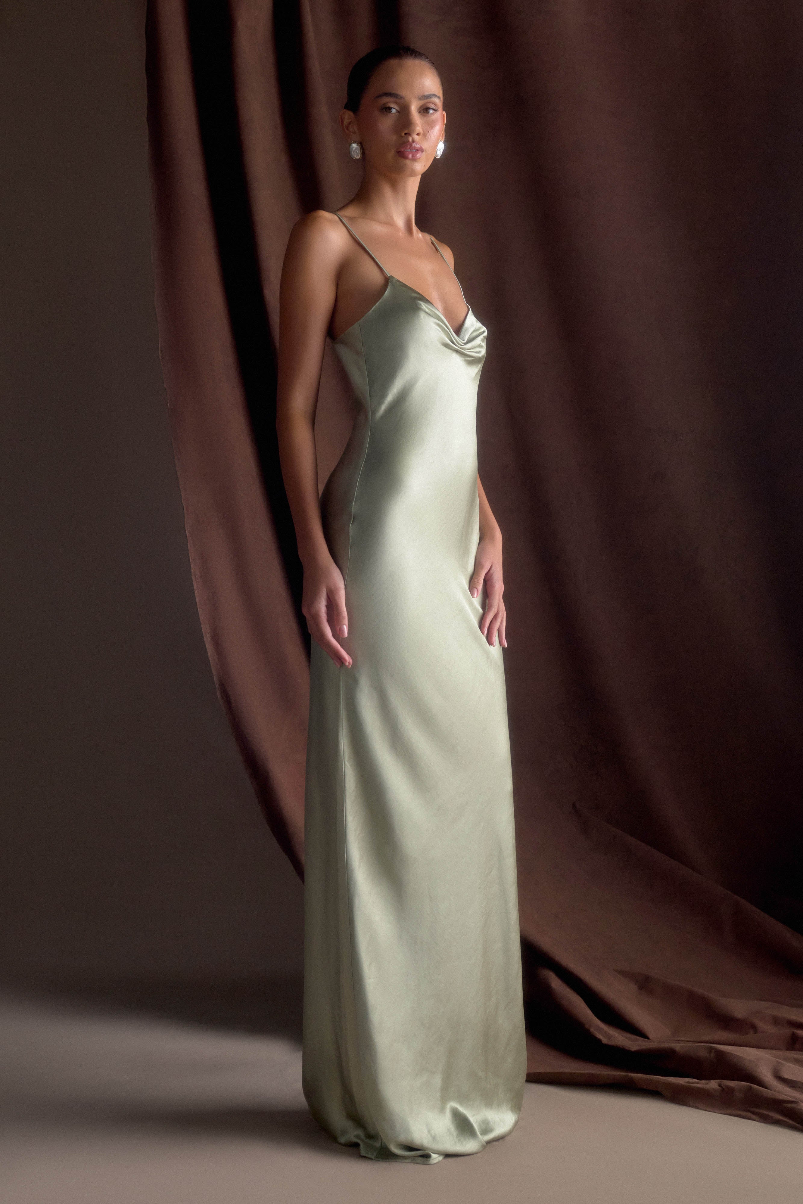 Lilly Sweetheart Satin Maxi Dress Sage