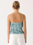 Alayna Sequin Top Aqua