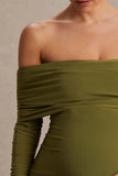 Elspeth Olive Bardot Neck Maternity Midi Dress