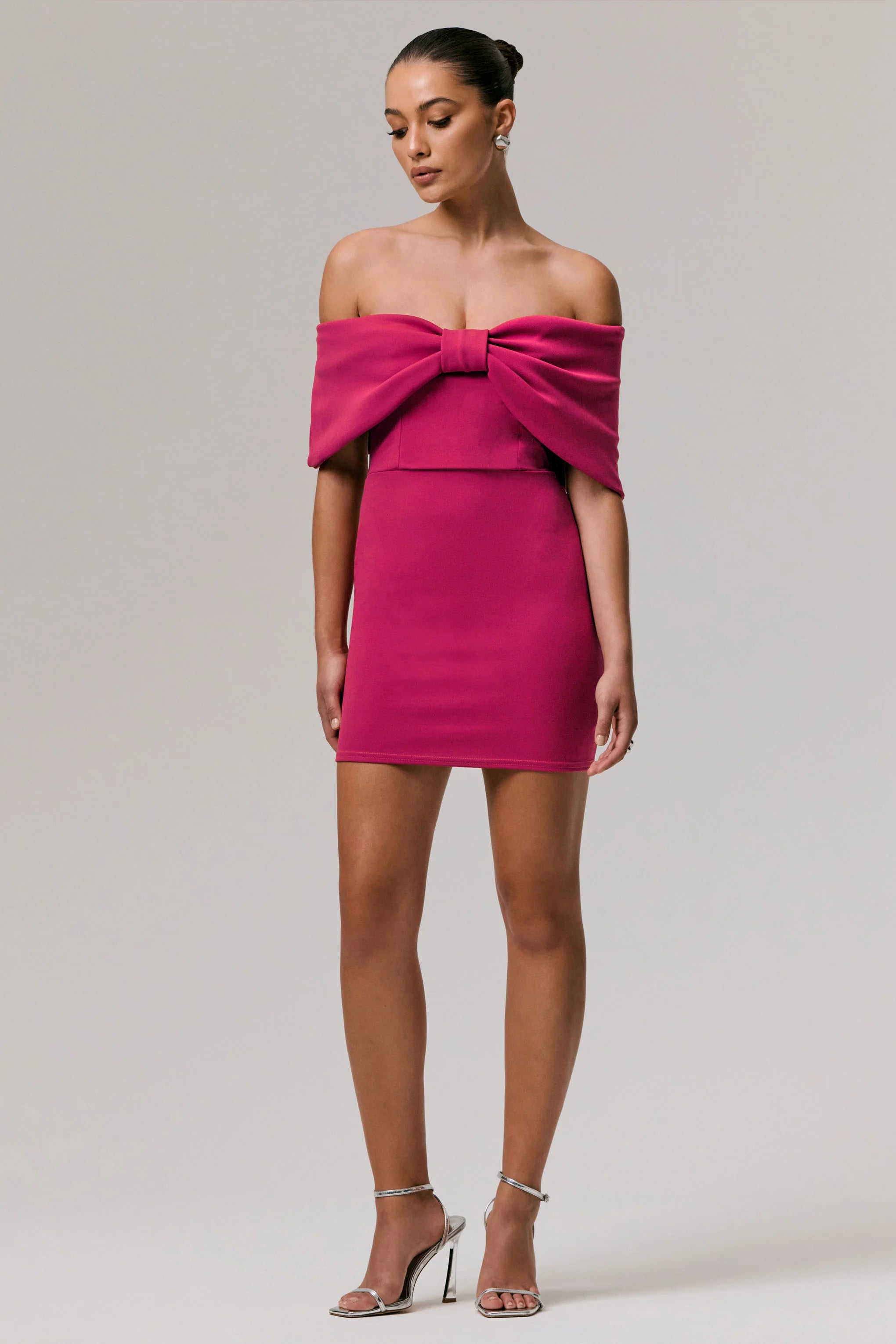Sadie Hot Pink Bow Bardot Mini Dress