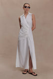 Dante Ruched Linen Midi Dress White
