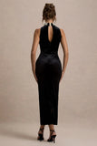 Audrine Black Velvet Embellished High Neck Maxi Dress