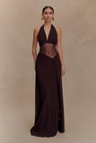 Jonna Chiffon And Mesh Maxi Dress Dark Chocolate