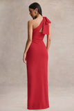 Adara Red Asymmetric Neck Maxi Dress With Bow Detail