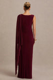 Cristina Burgundy Slashed Neck Maternity Maxi Dress With Cape Sleeve