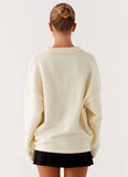 Dorian Button Knit Sweater Ivory