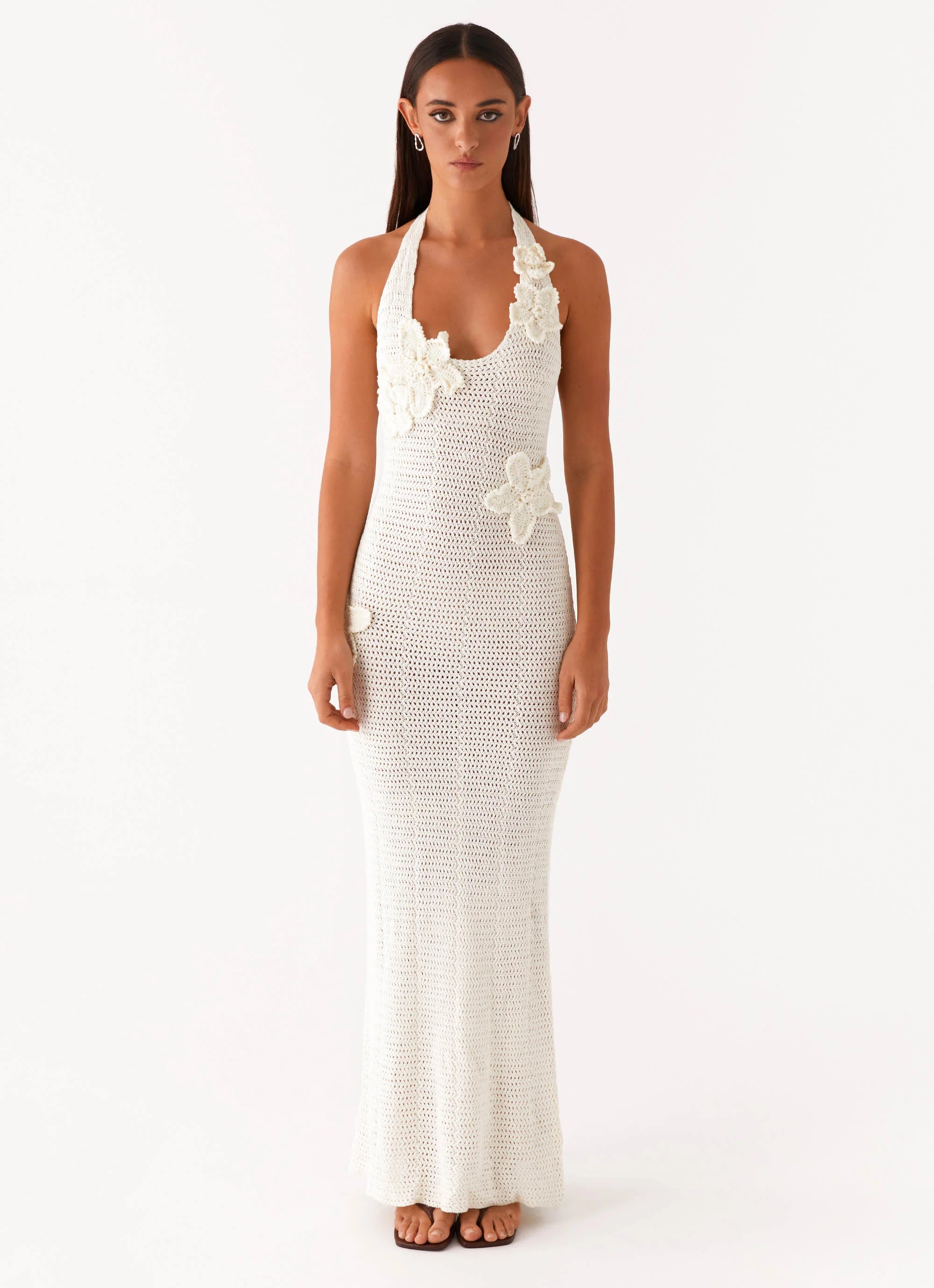 Novalee Flower Crochet Maxi Dress Ivory