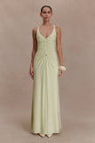 Perrie Slinky Ruched Maxi Dress Pastel Lime