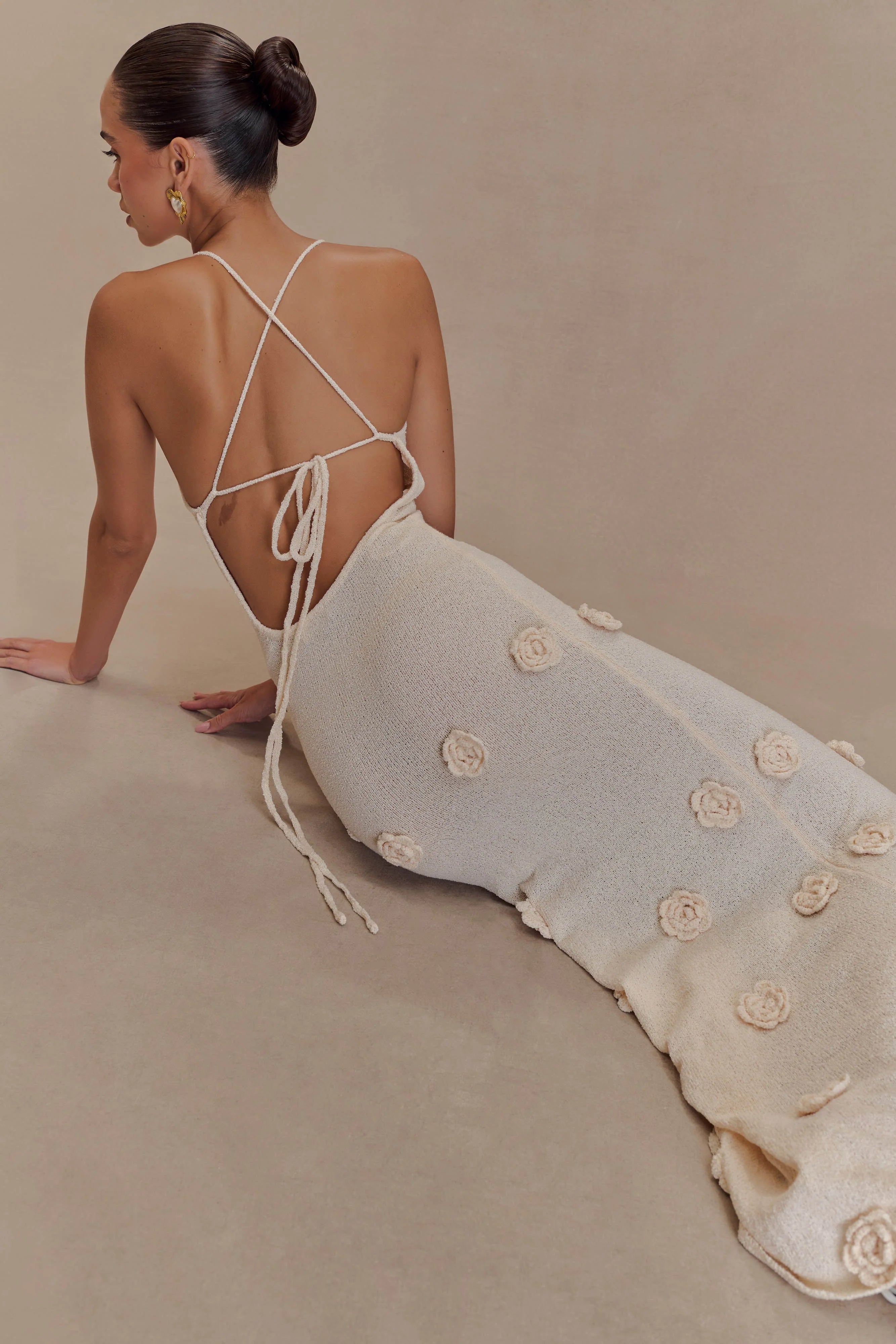 Suki Knit Maxi Dress With Flowers Nude
