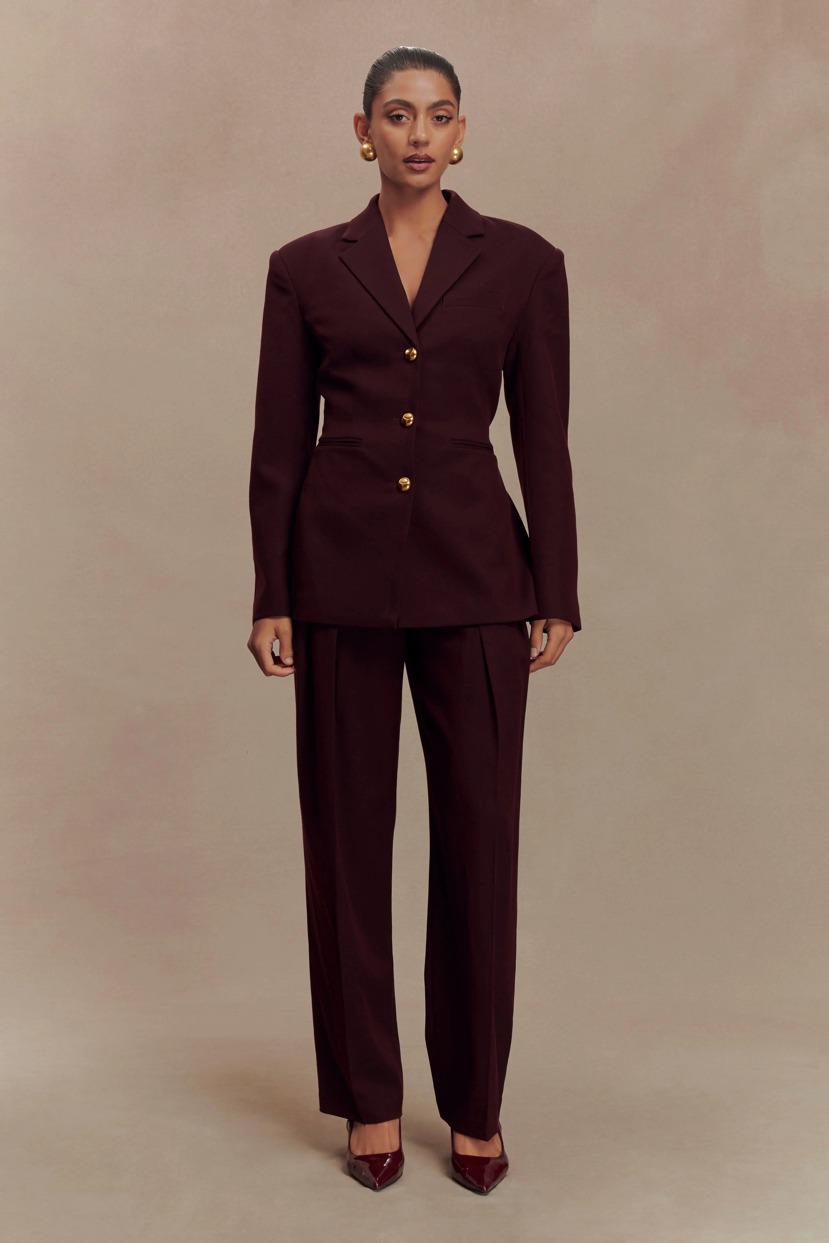 Penelope Pleated High Waisted Pants Mahogany