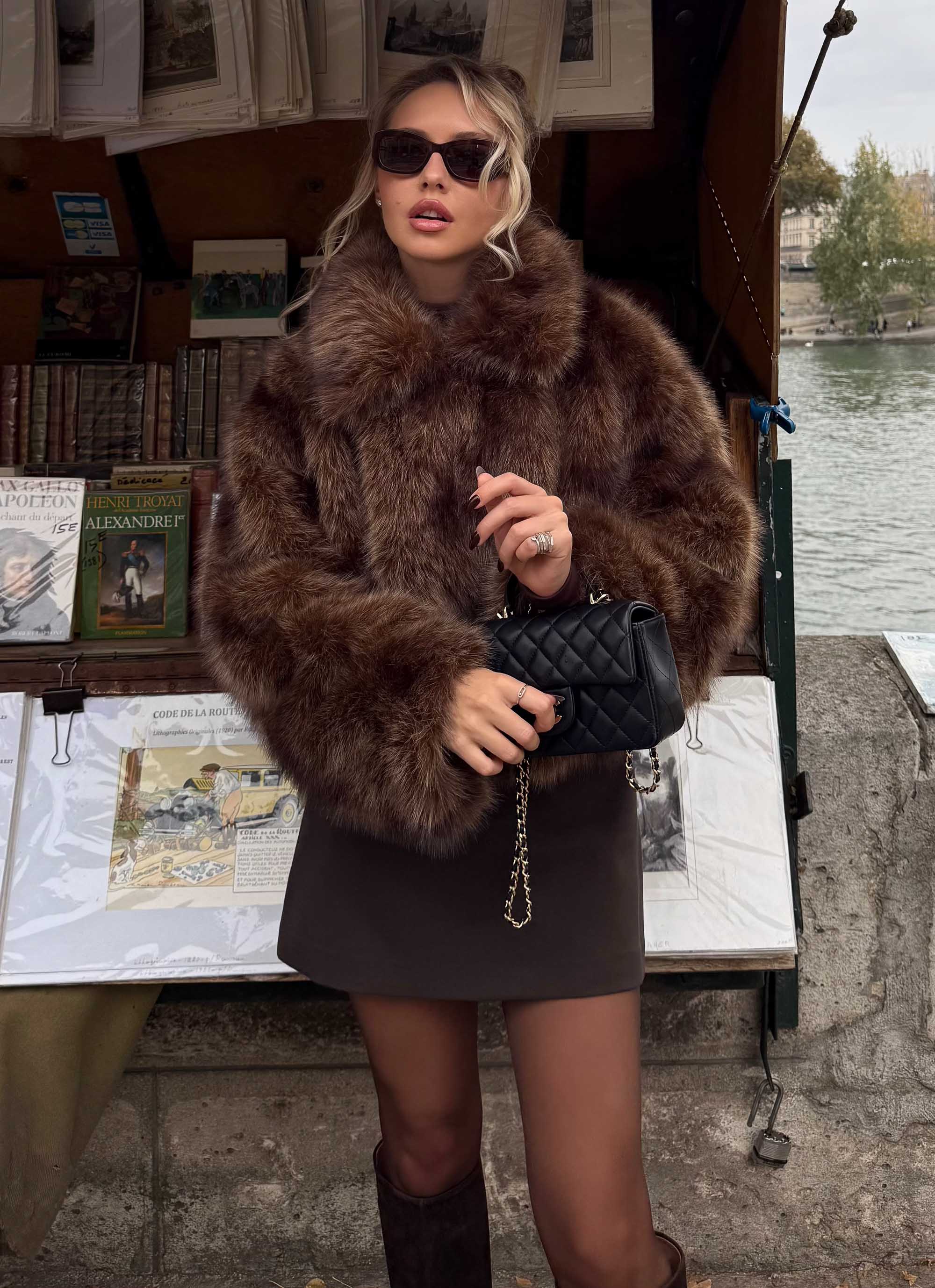 Miccy Cropped Faux Fur Coat Chocolate