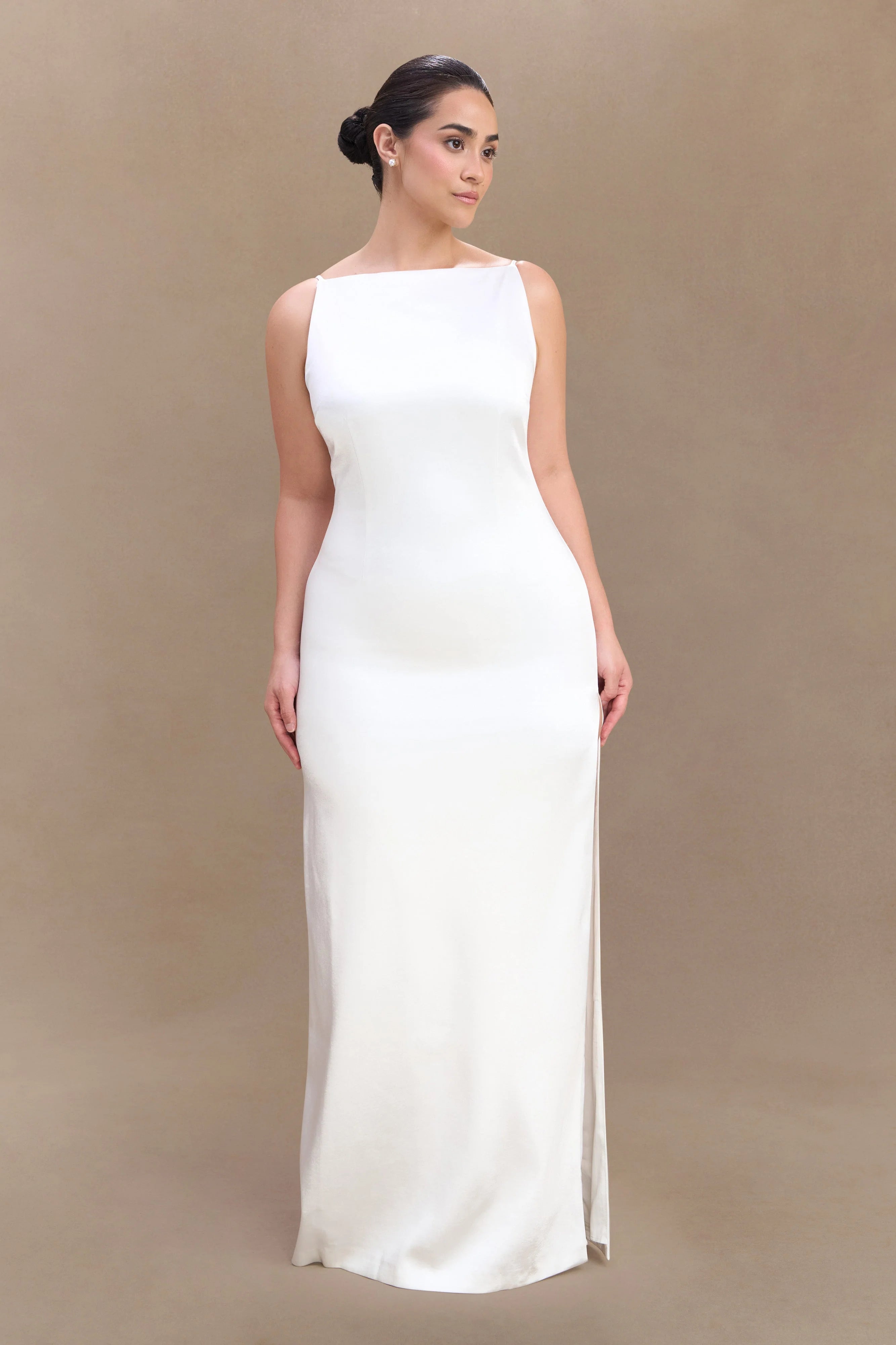 Violet Sleeveless Satin Maxi Dress White
