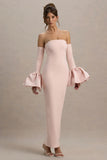 Myah Pink Bandeau Long Sleeve Maxi Dress With Puff Cuffs