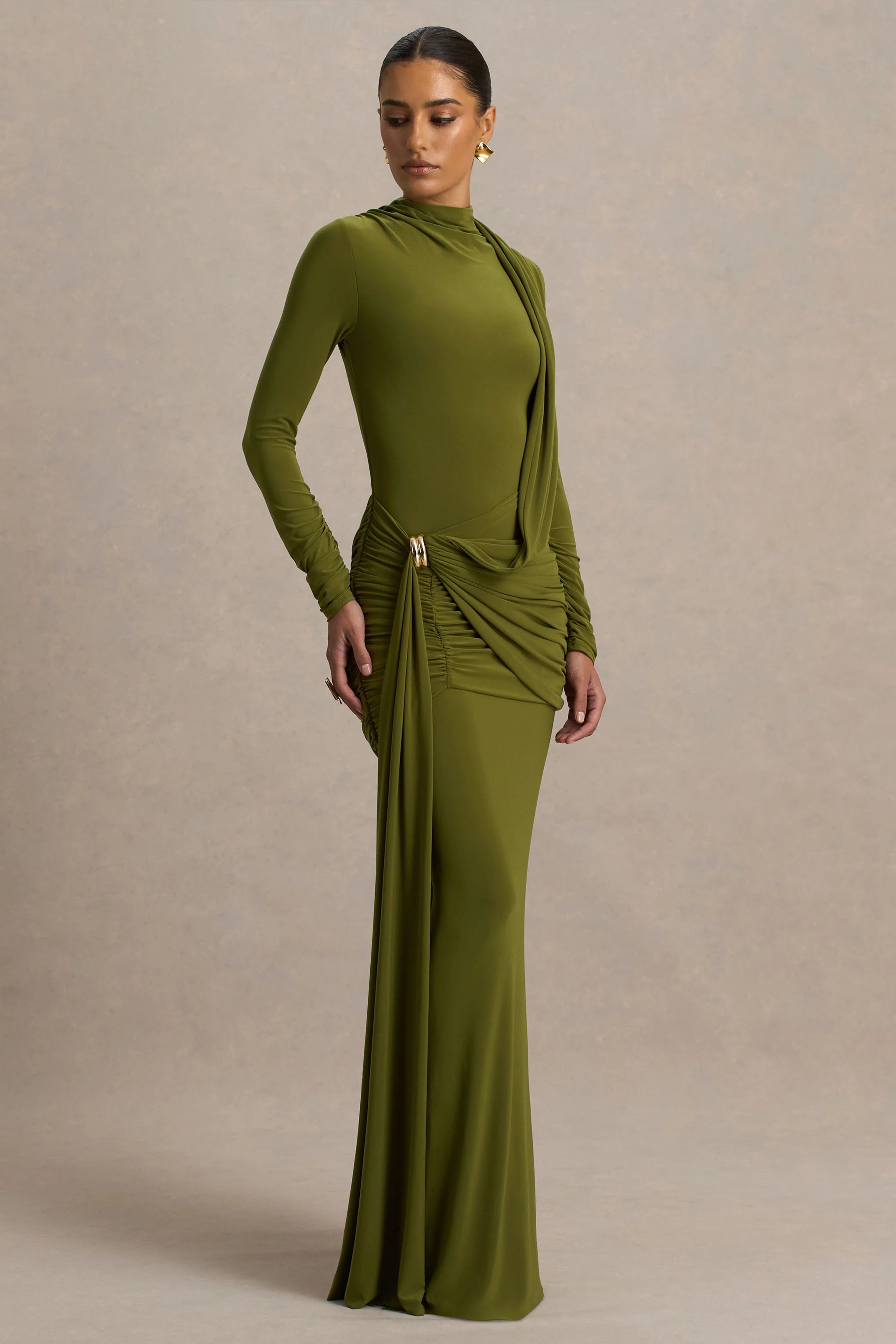 Melissa Olive Long Sleeve Wrap Maxi Dress With Draped Detailing