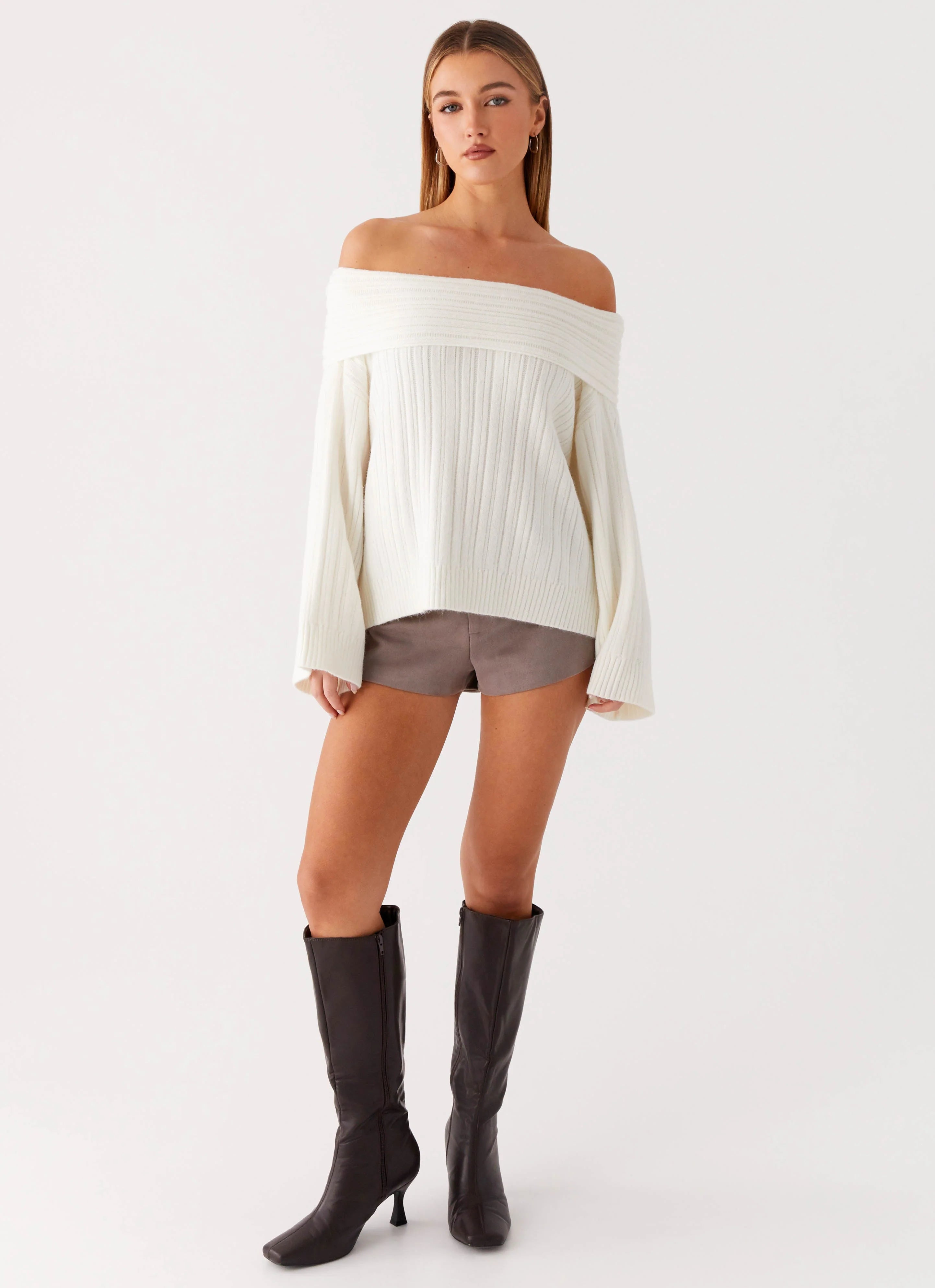 Federica Off Shoulder Knit White