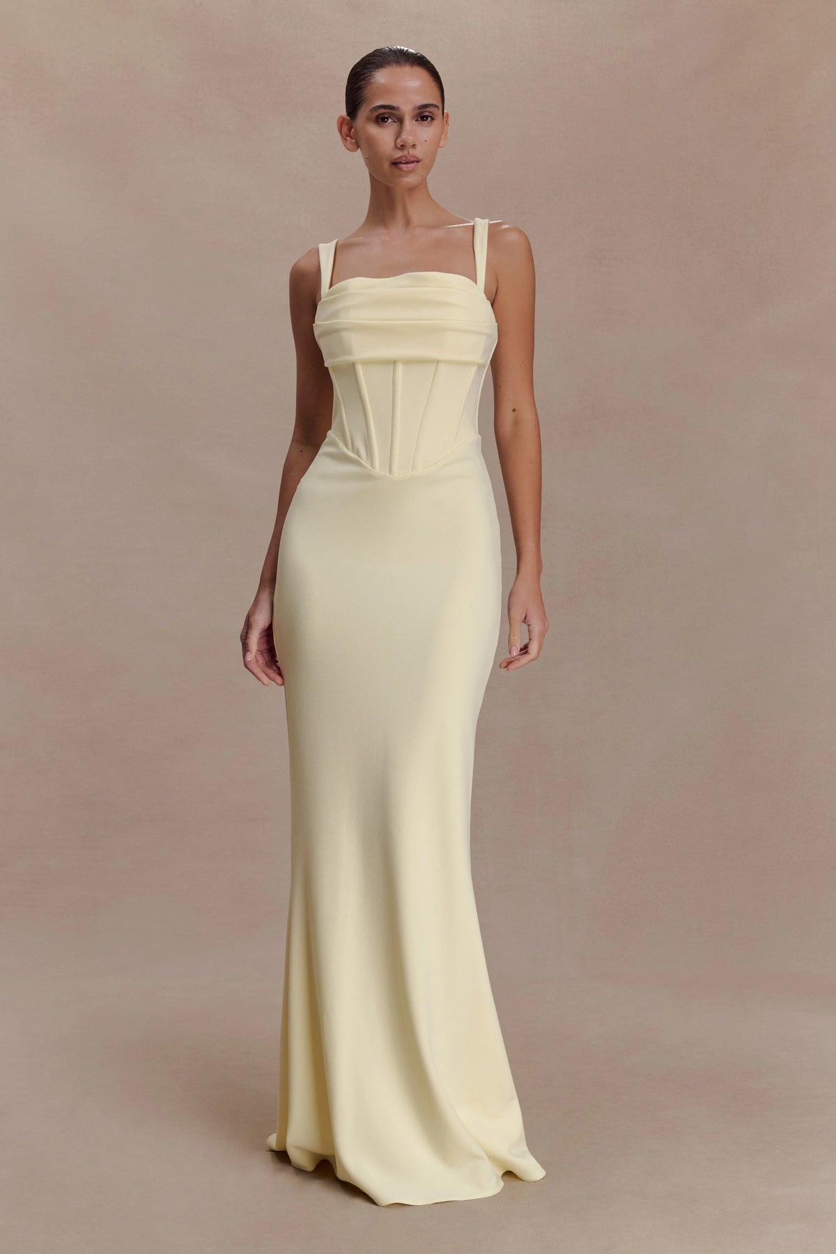 Luella Crepe Corset Maxi Dress Lemon