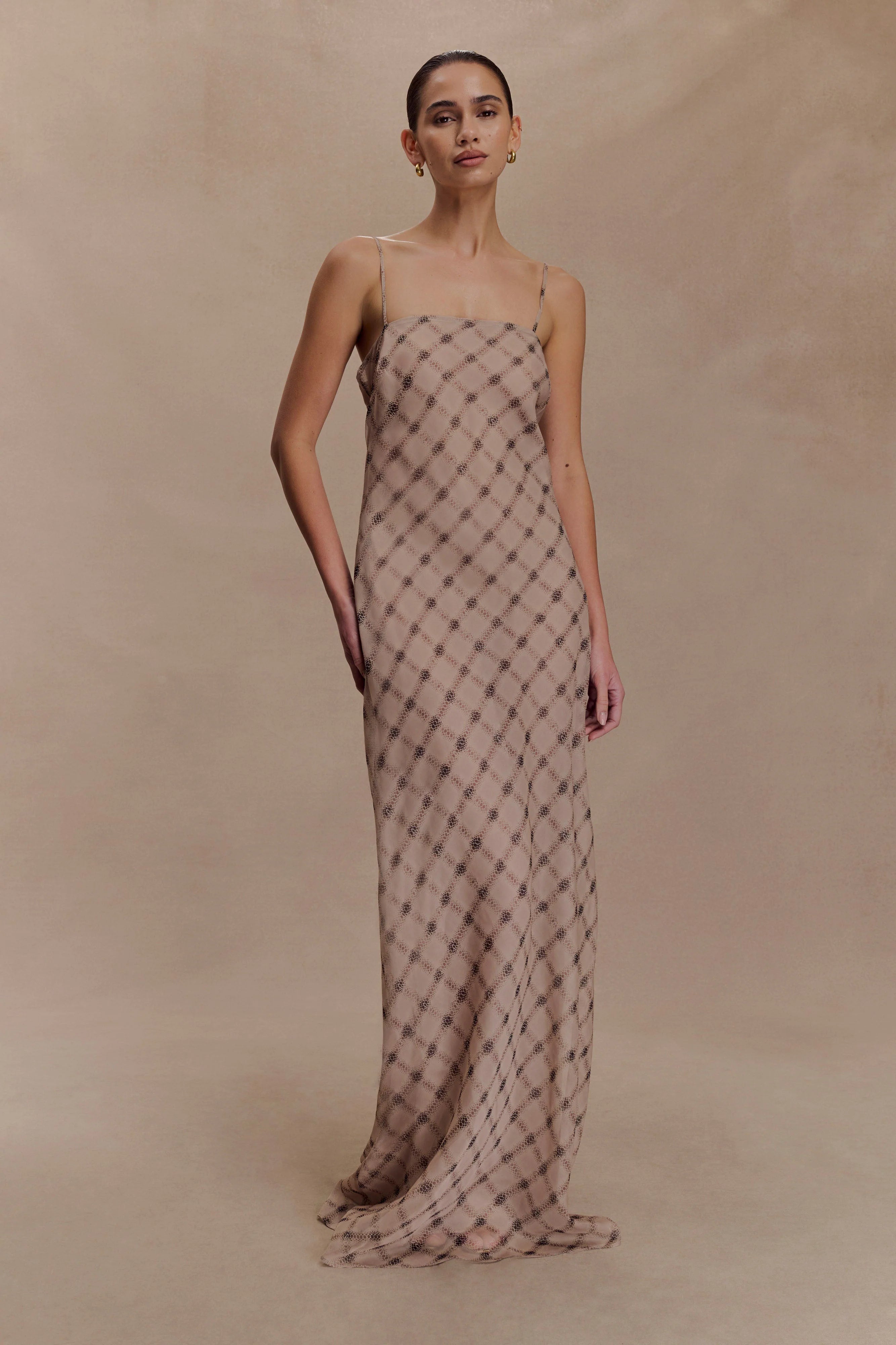 Silvana Chiffon Maxi Dress Snake Check Print Mocha