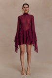 Nimah Chiffon Ruffle Mini Dress Wine