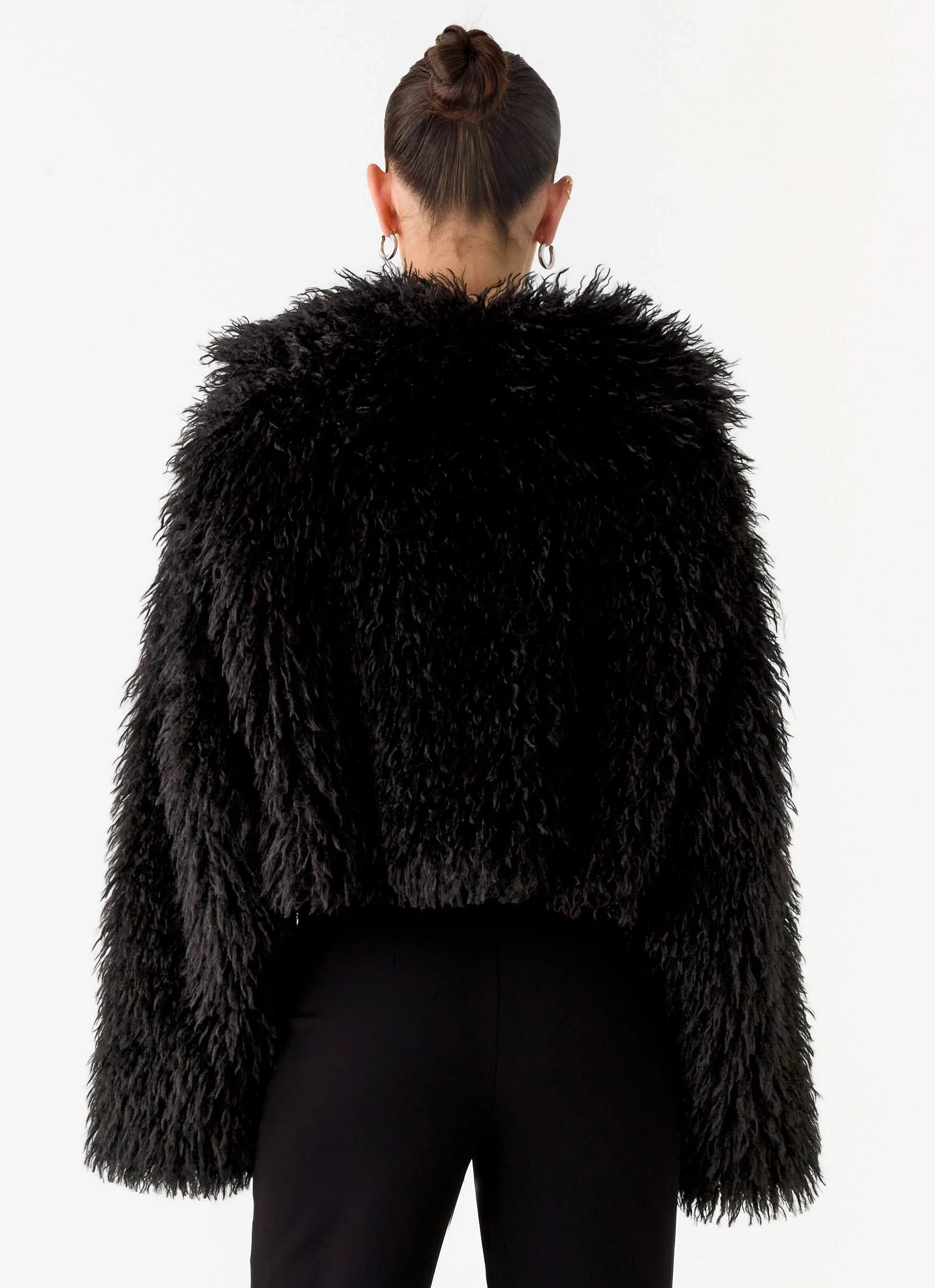 Virginia Cropped Faux Fur Jacket Black