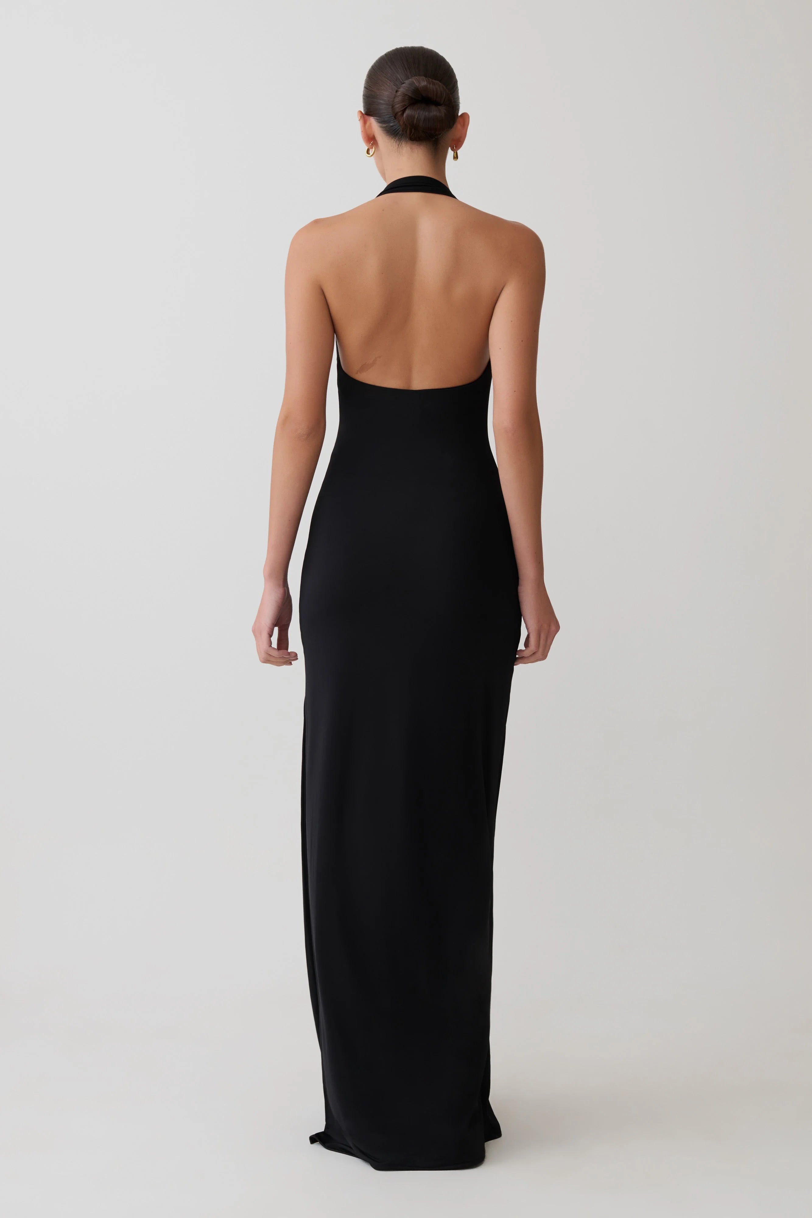 Khanh Slinky Halter Maxi Dress Black