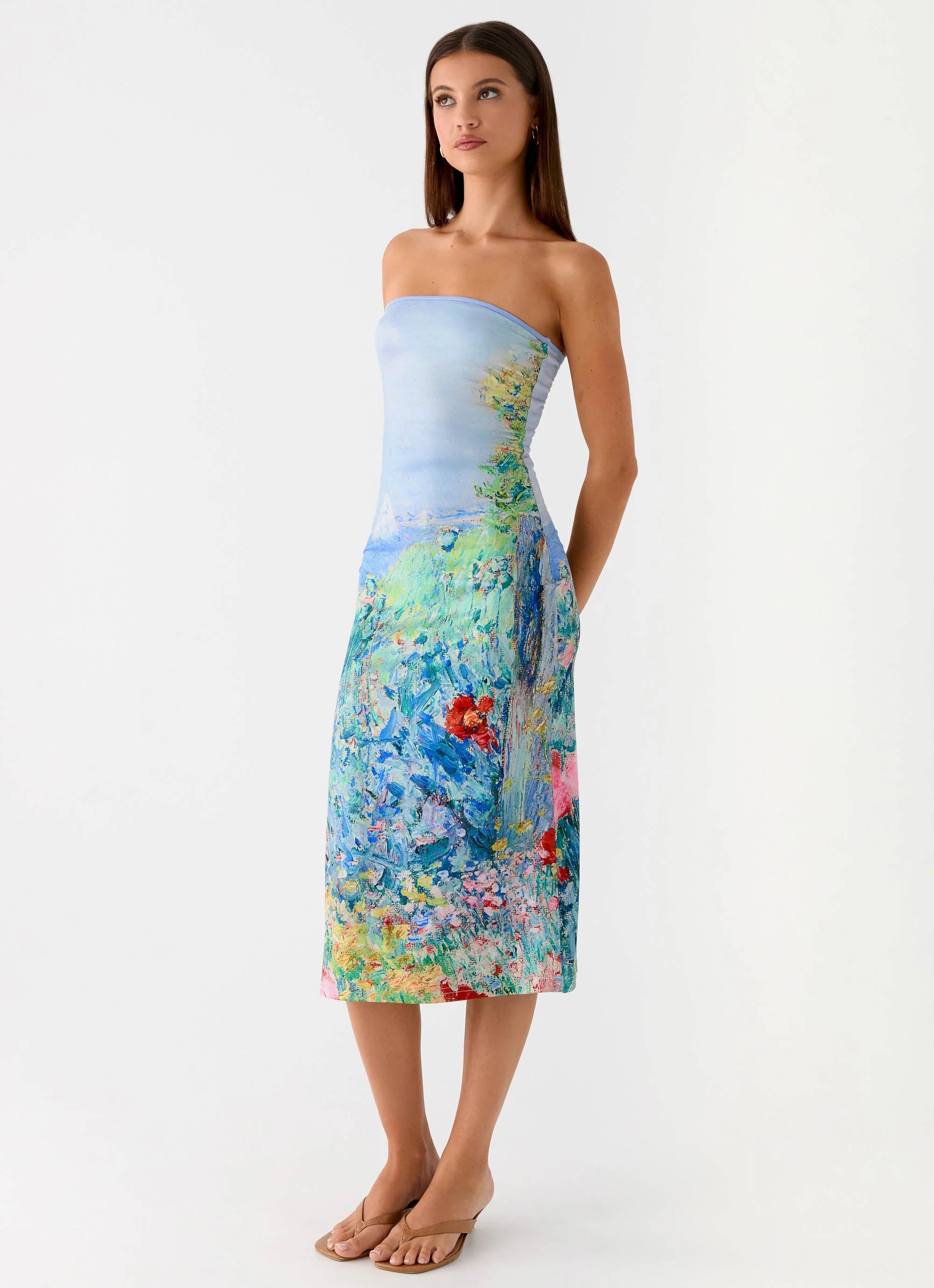 Niko Strapless Midi Dress Spring Garden