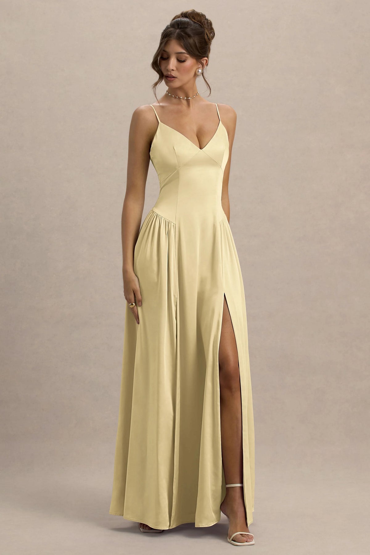 Jonas Lemon Plunge Neck Maxi Dress With Cami Straps