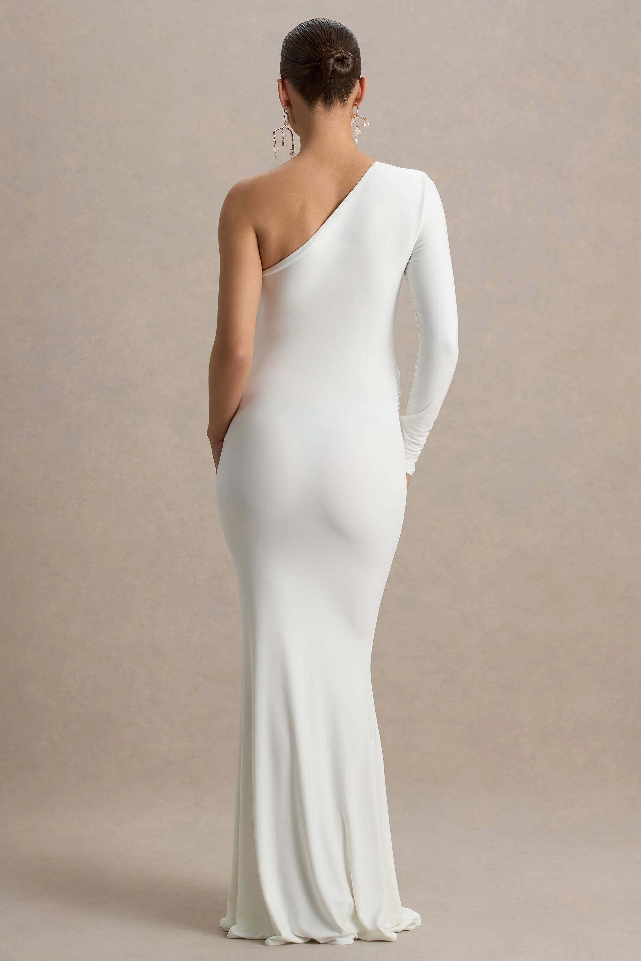 Heloise White Asymmetric One Sleeve Maternity Maxi Dress