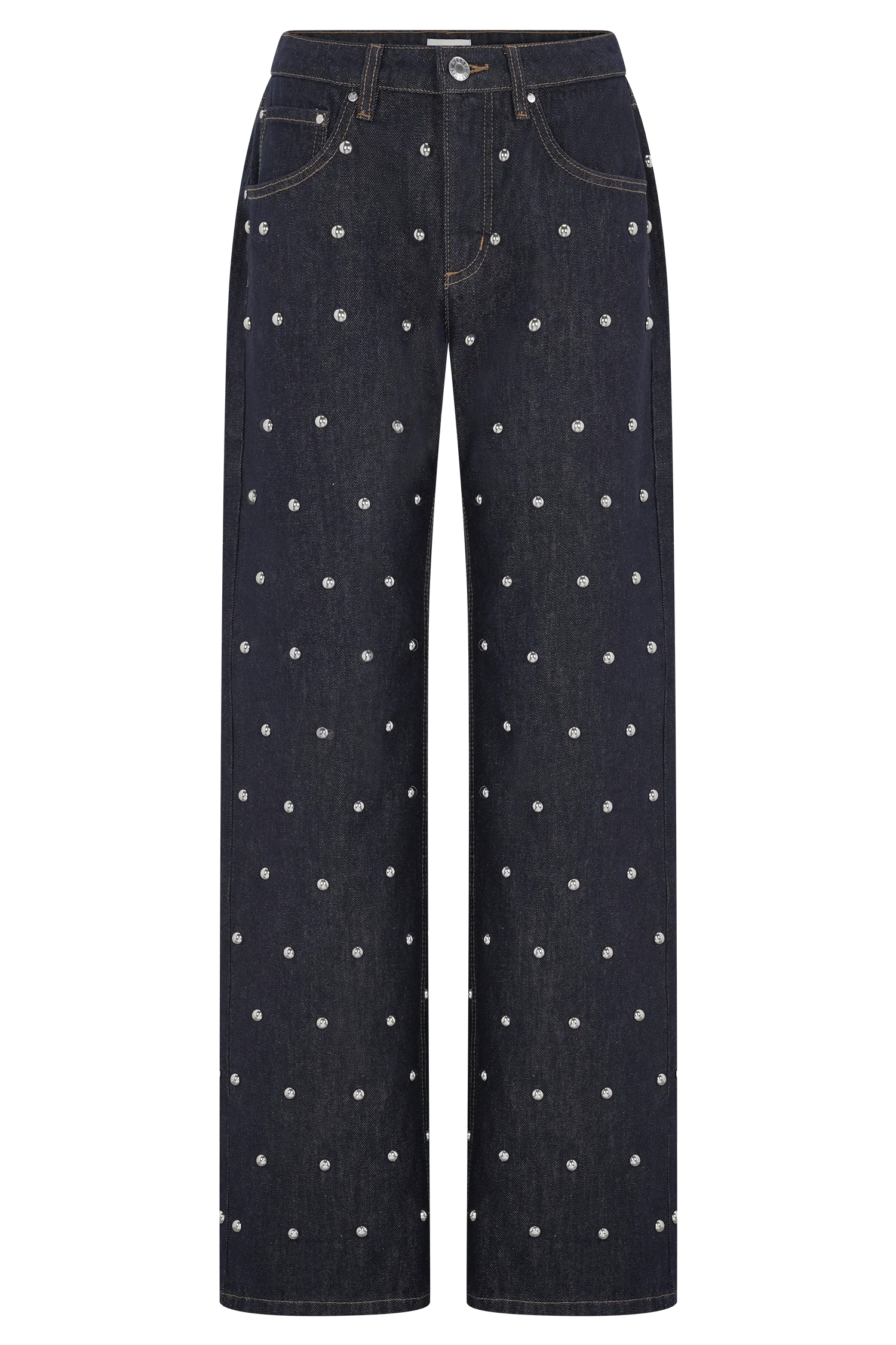 Alima Mid Rise Stud Denim Jeans Washed Indigo Blue
