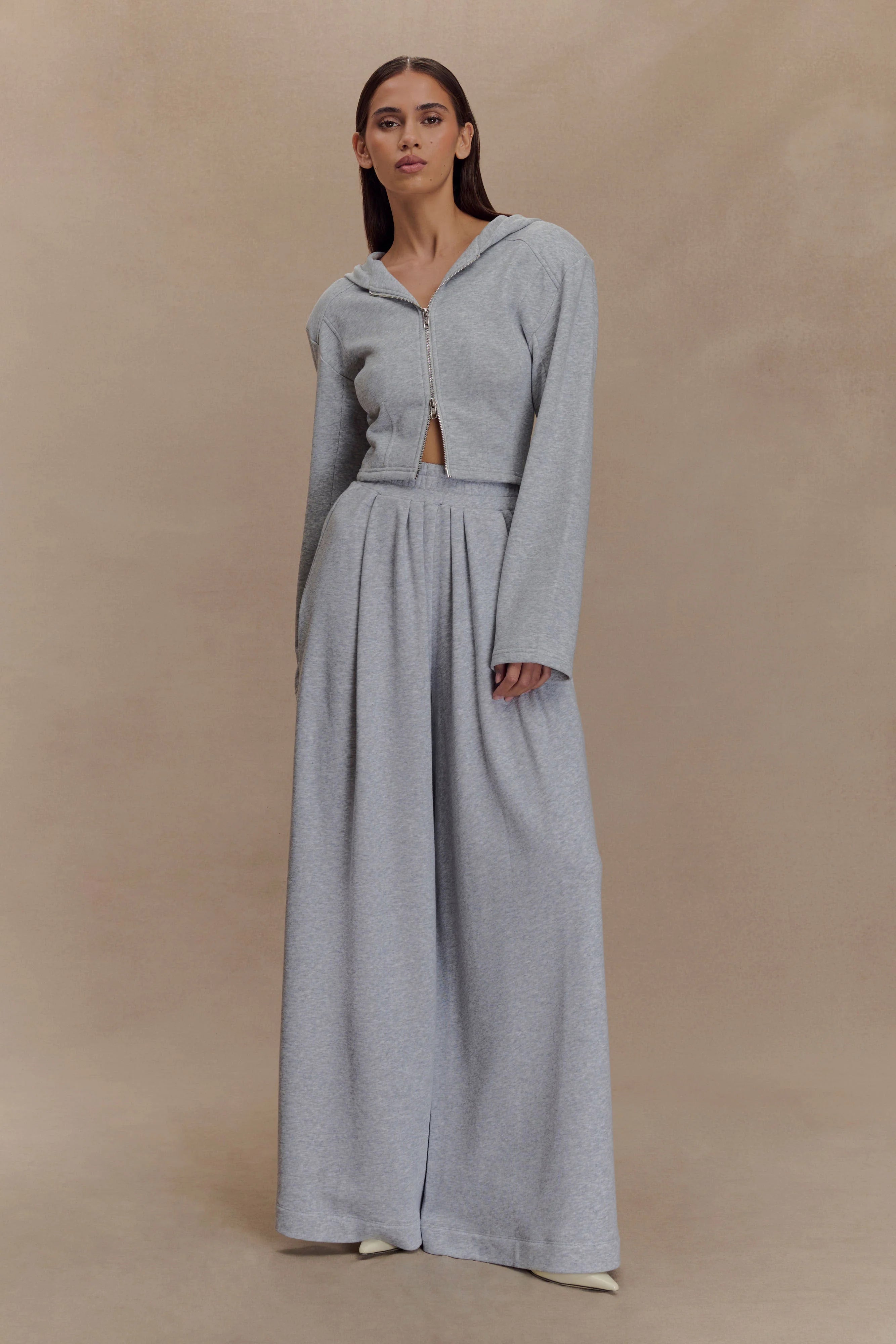 Aspen Gathered Wide Leg Jogger Light Grey Marle
