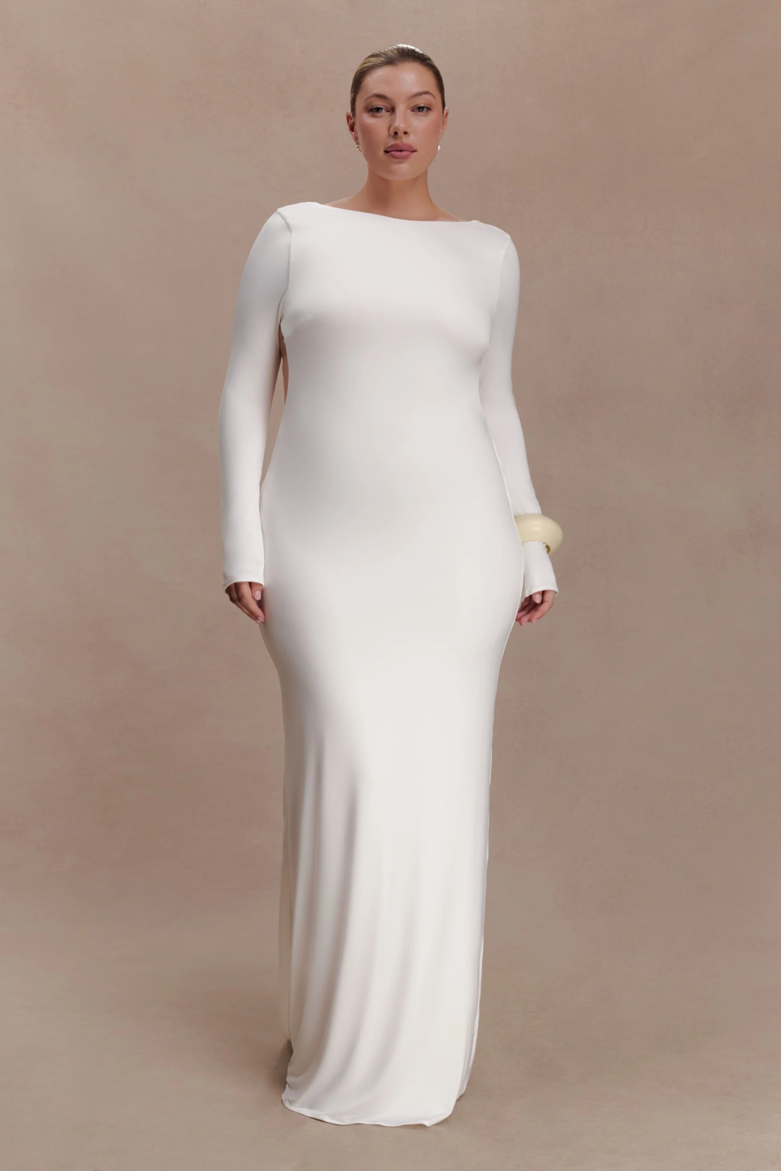 Marlene Slinky Low Back Maxi Dress White