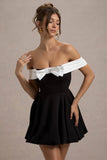Minimoiselle Black White Bow Bardot Mini Dress With Puff Ball Skirt