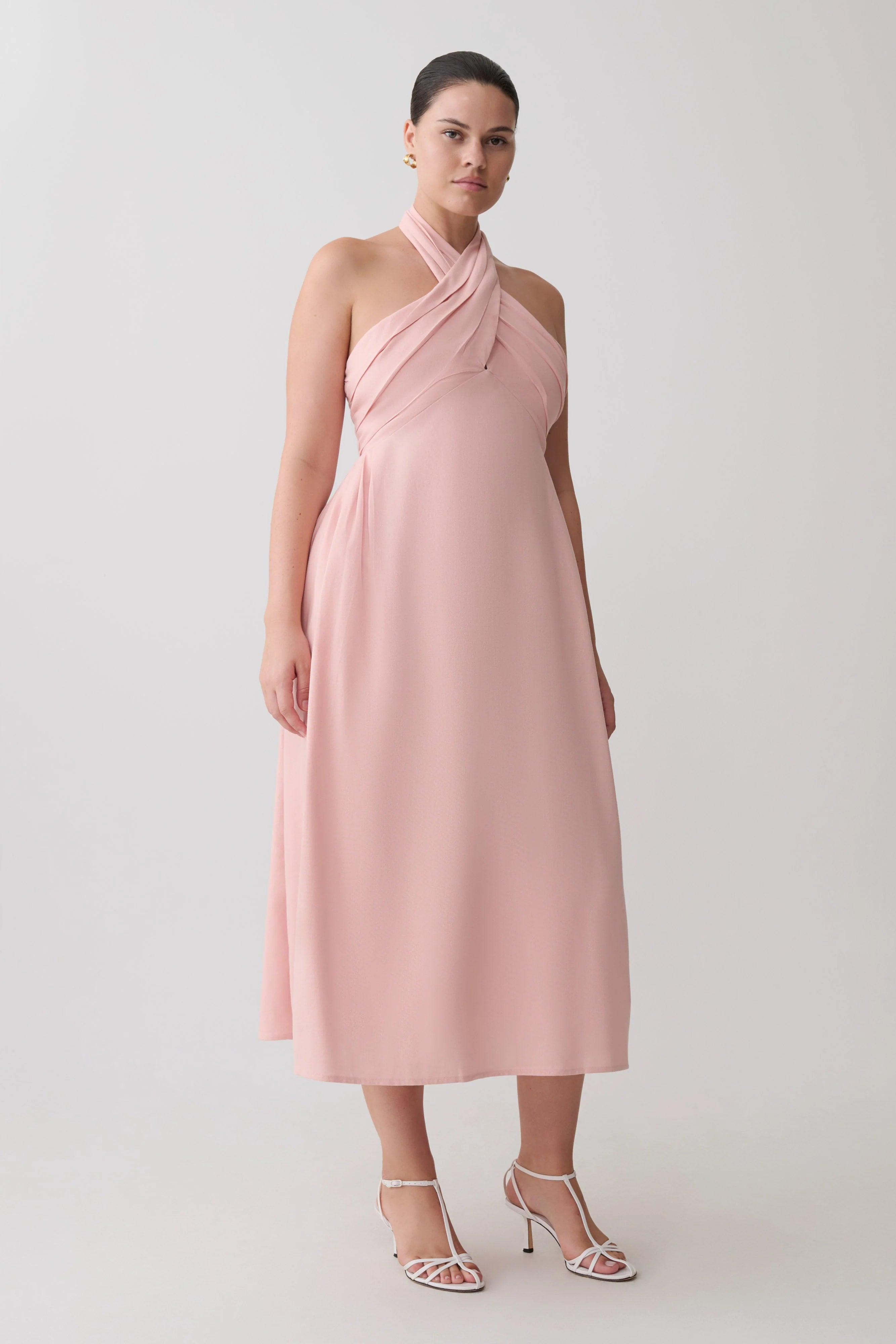 Rosie Linen Halter Midi Dress Pink