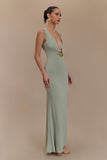 Beck Plunge Maxi Dress With Floral Hardware Basil